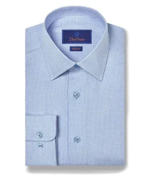 David Donahue Regular Fit Micro Dobby Dress Shirt in Sky Performance Fabric Subtle patterns