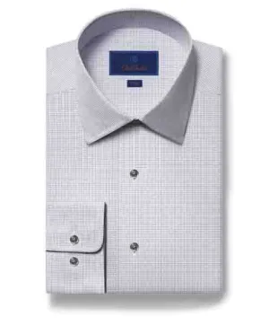 wrinkle free Urban Trend David Donahue Trim Fit Graphic Check Dress Shirt in White/Grey