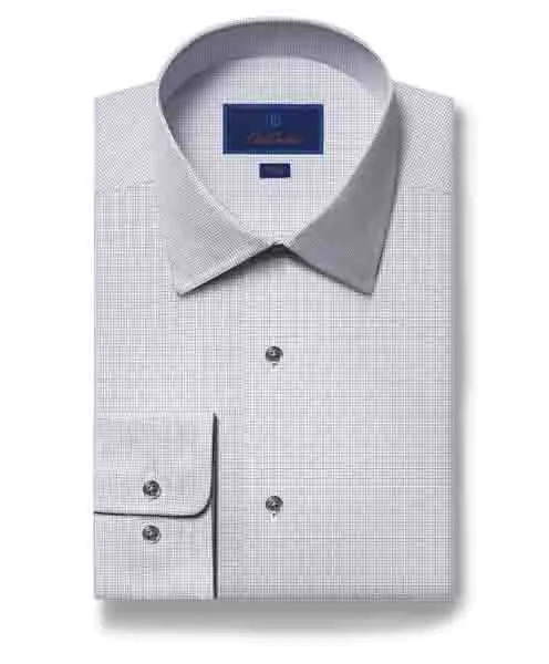 David Donahue Trim Fit Graphic Check Dress Shirt in White/Grey Wrinkle-Free