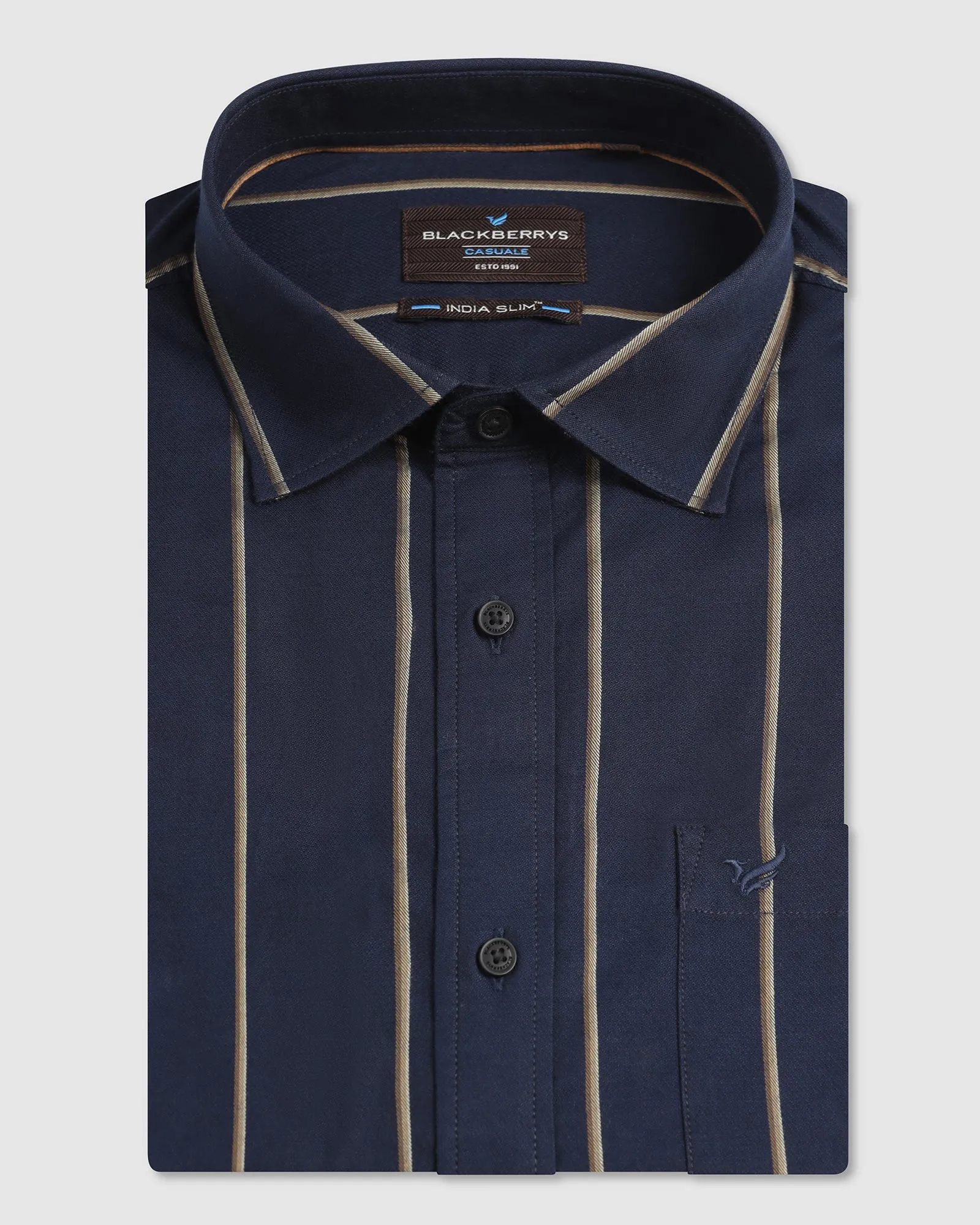 Runway Inspired Pure Cotton Navy Stripe Shirt - Huon