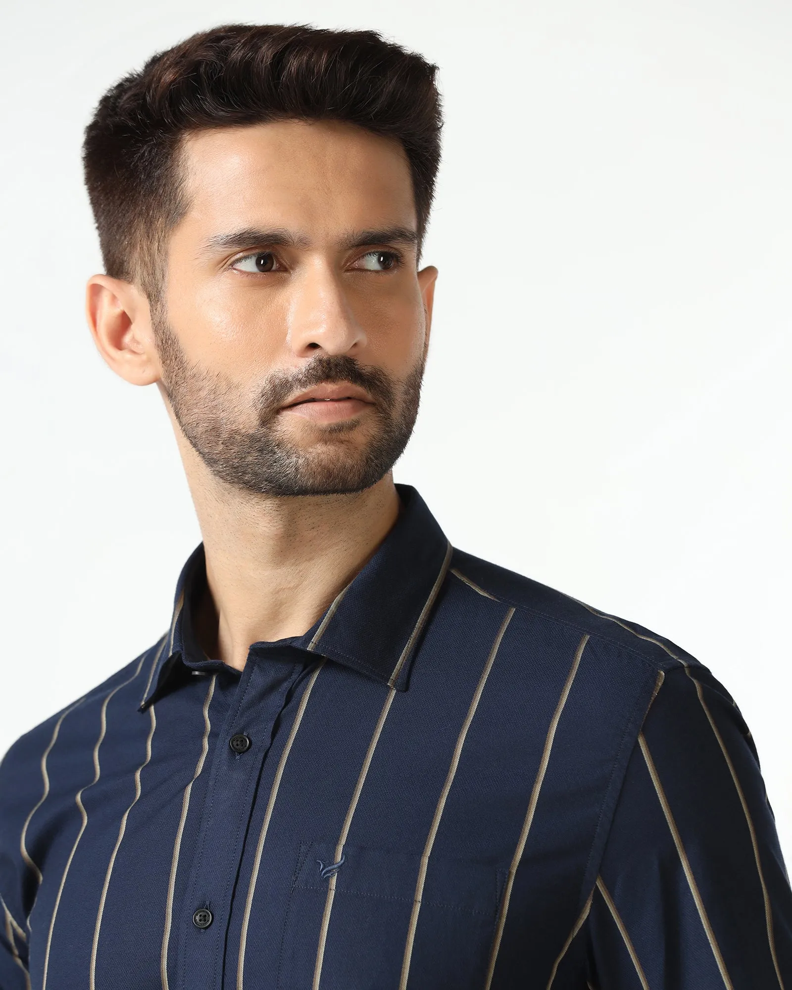 Navy Stripe Shirt - Huon Affordable Luxury Abrasion Resistant Edges