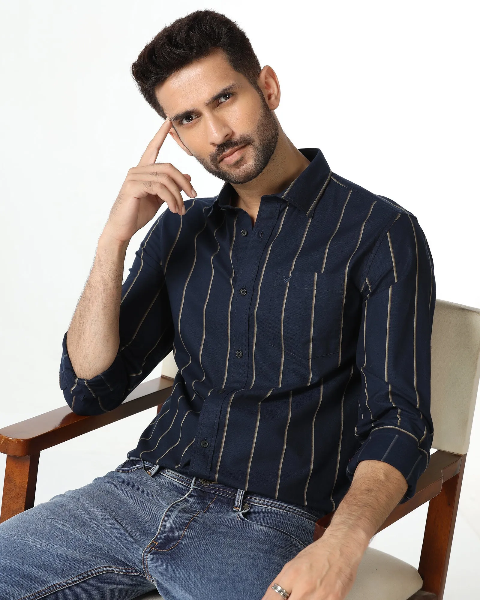 Navy Stripe Shirt - Huon Daytime Look