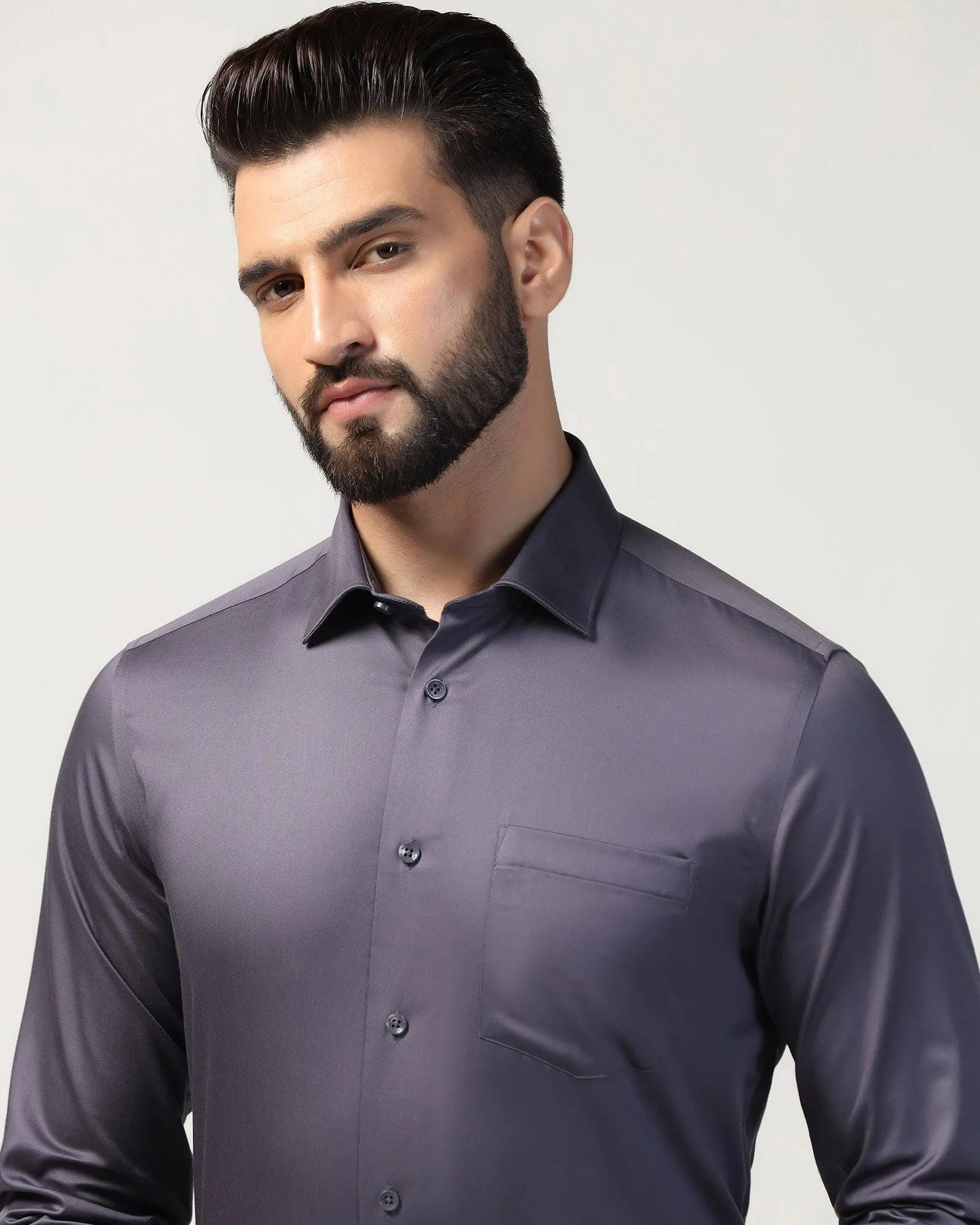 Non Iron Formal Dark Purple Solid Shirt - Rolf Sustainable Material Casual Hangout