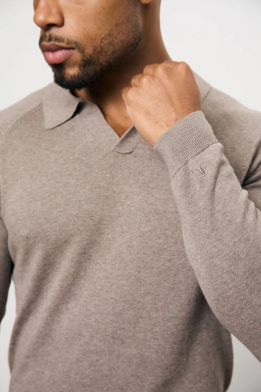 Fashion Forward Comfort Layer Pure Cotton Knitted Open Collar Polo Shirt in Brown Marl