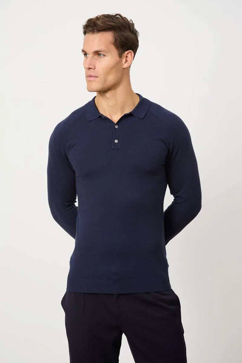 Knitted Polo Shirt in Denim Sophisticated Comfort