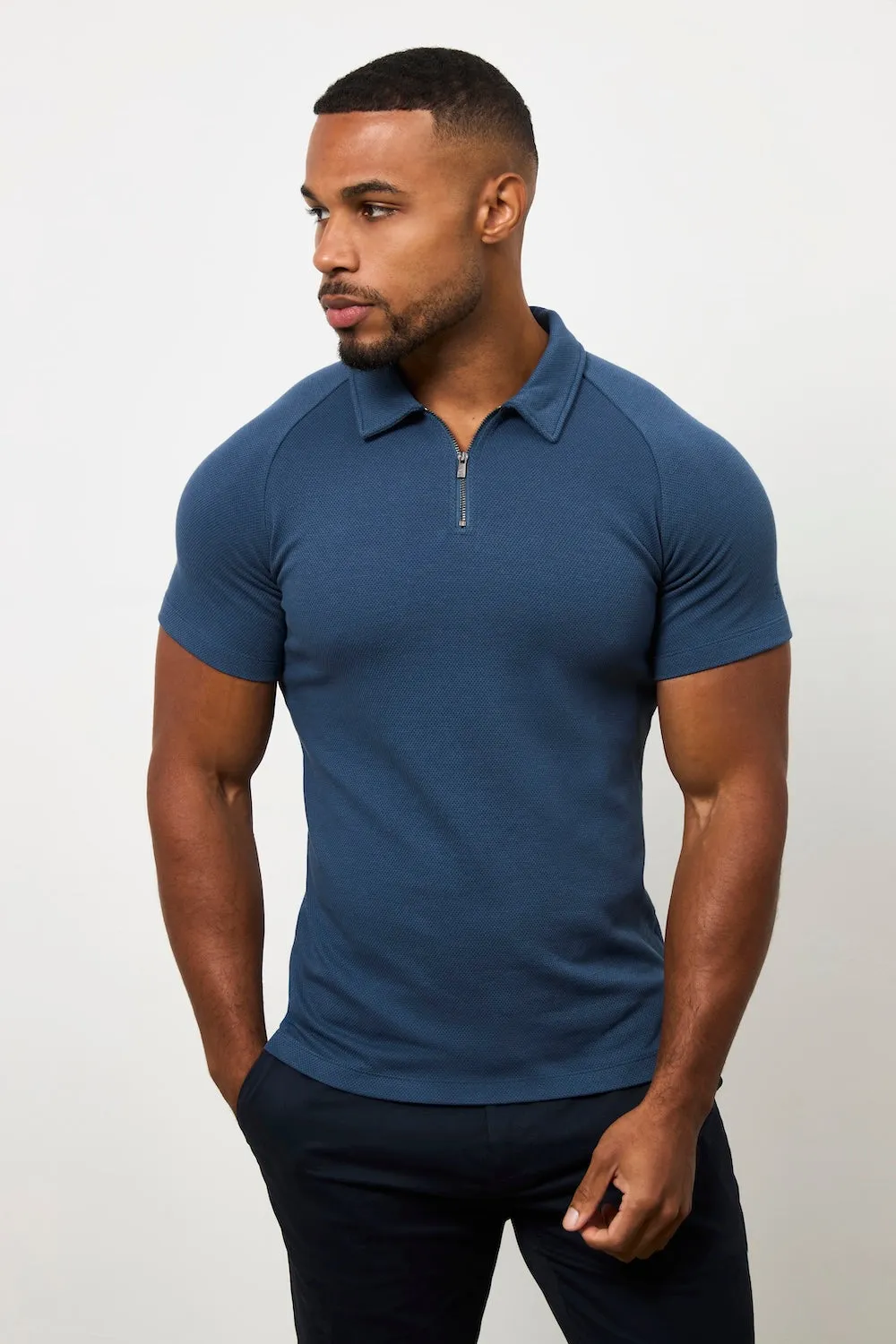 Easy Layering Zip Neck Polo Shirt in Teal