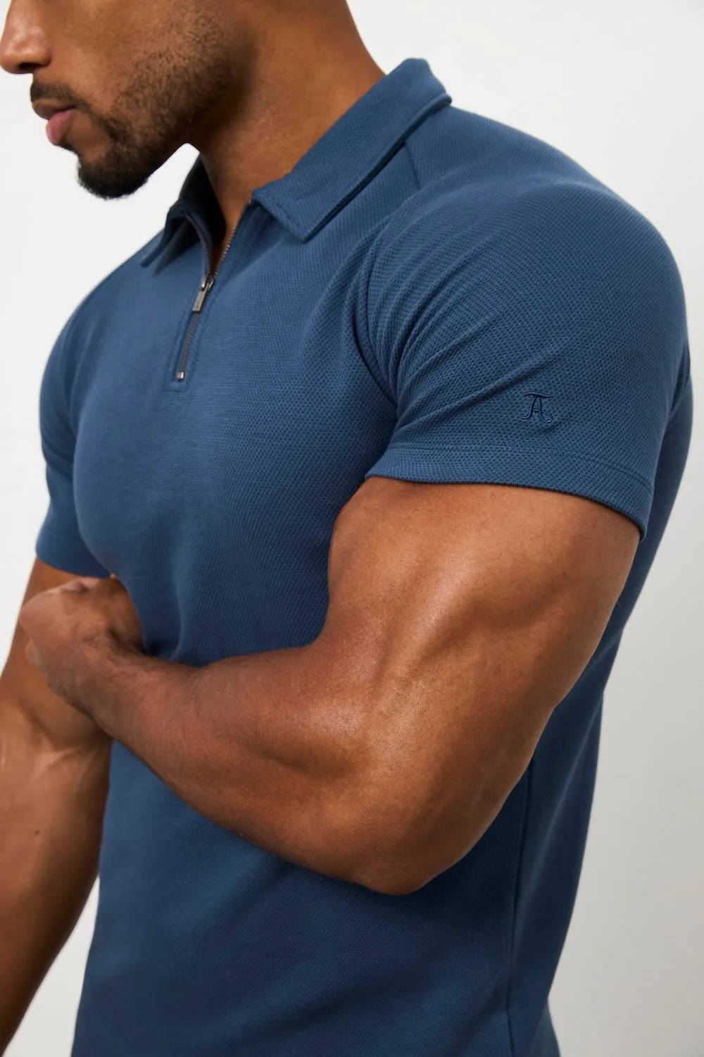 Classic Fit Timeless Layers Zip Neck Polo Shirt in Teal