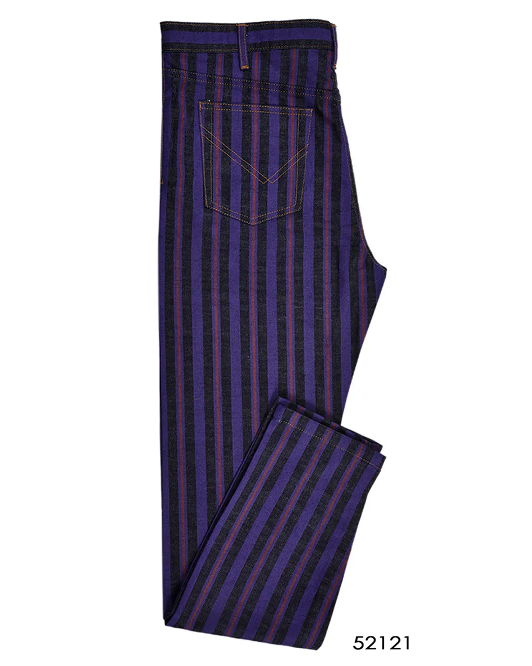 Purple Stripes On Indigo Denim Jeans Durable Fabric