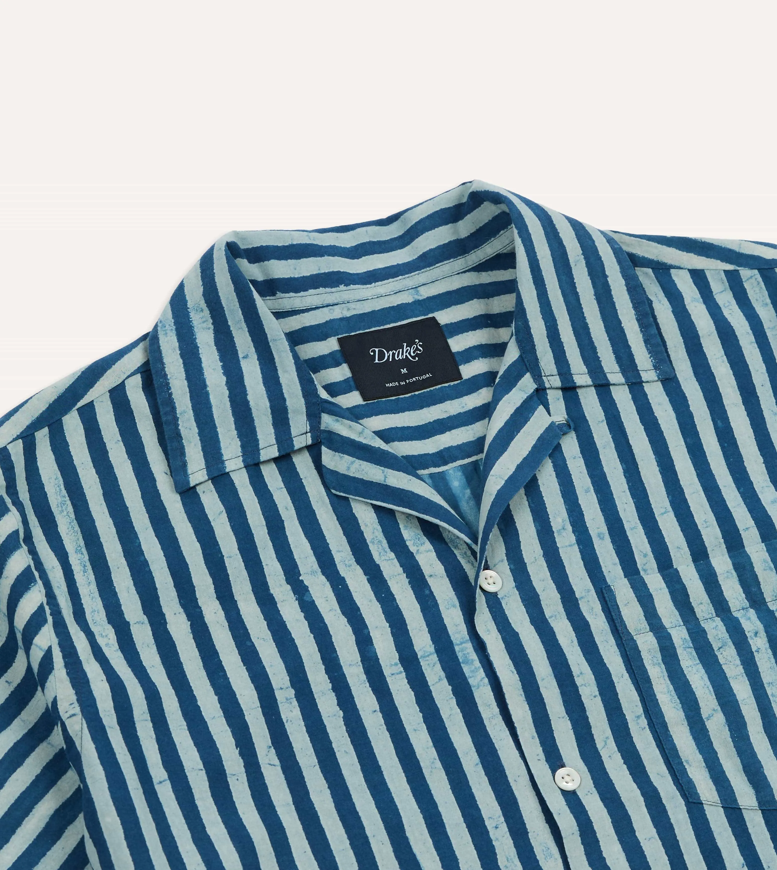 Bold colors No Bulk Layering System Indigo Stripe Block Print Cotton Camp Collar Short Sleeve Shirt