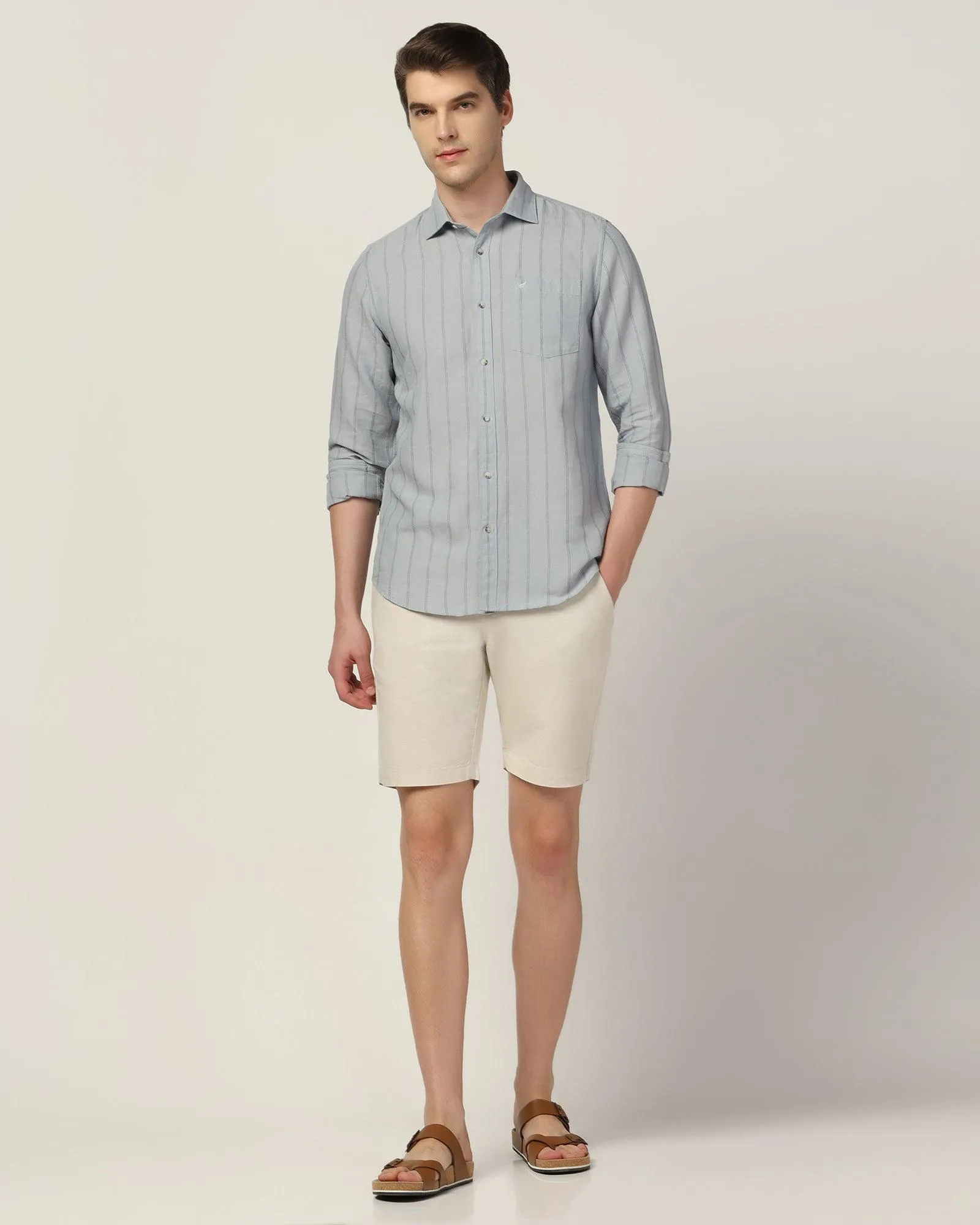 Linen Casual Grey Stripe Shirt - Henry Edgy Fashion