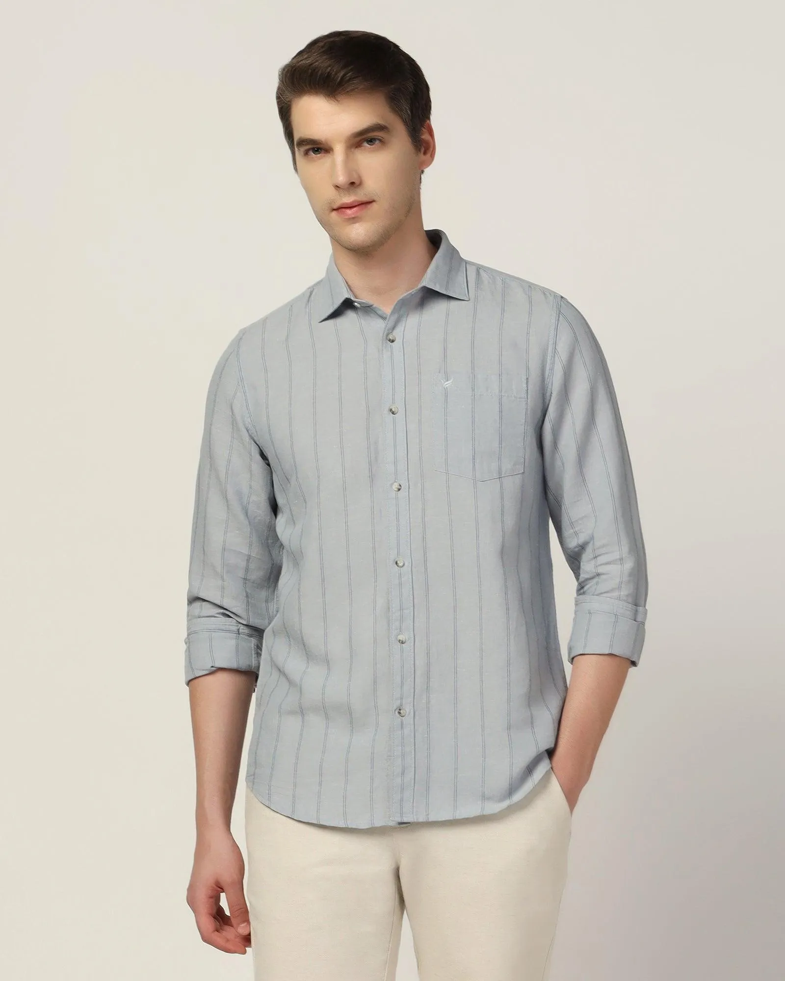 Mature Elegance Linen Casual Grey Stripe Shirt - Henry