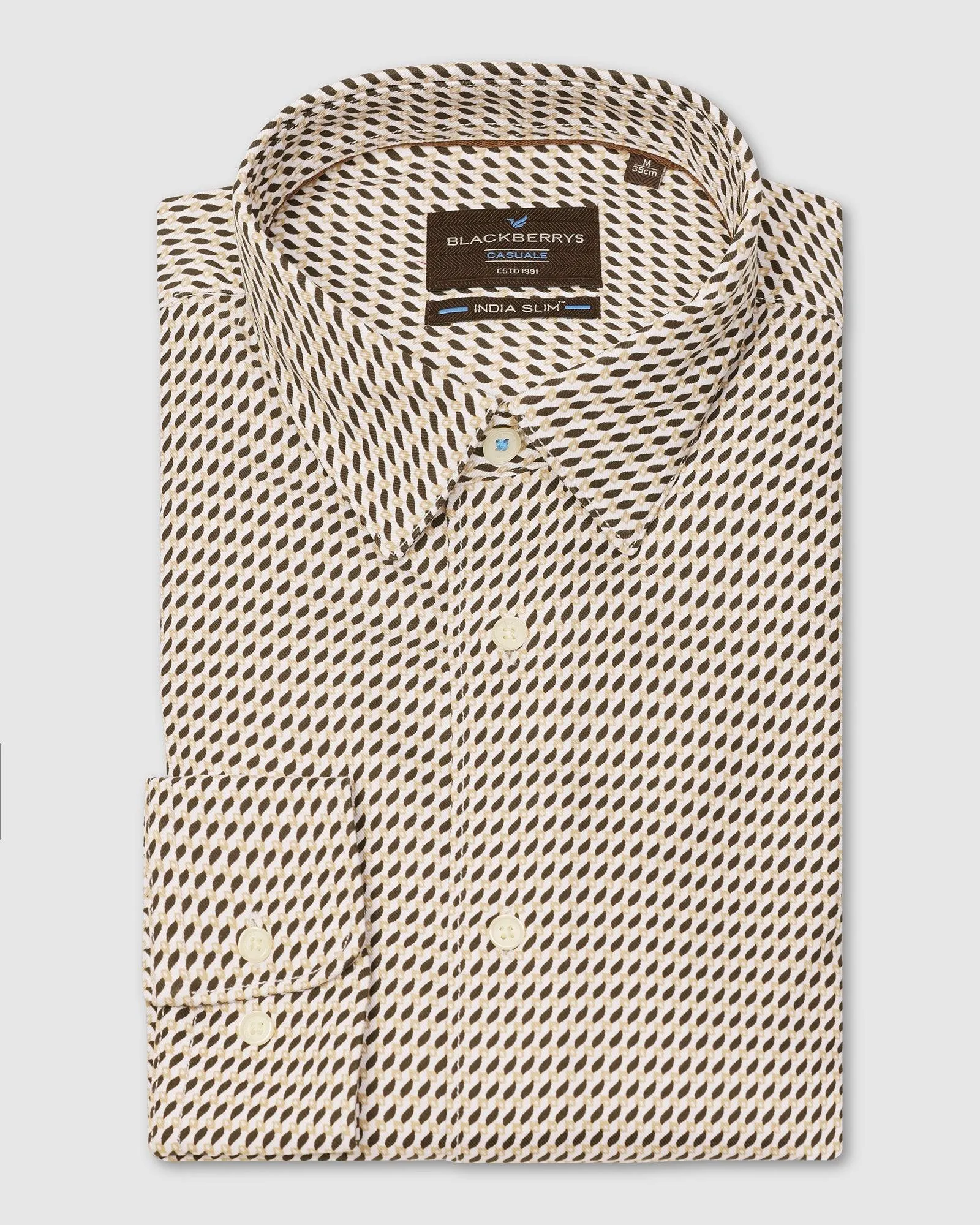 Casual Beige Printed Shirt - Silver Quick Release Placket High-End Look
