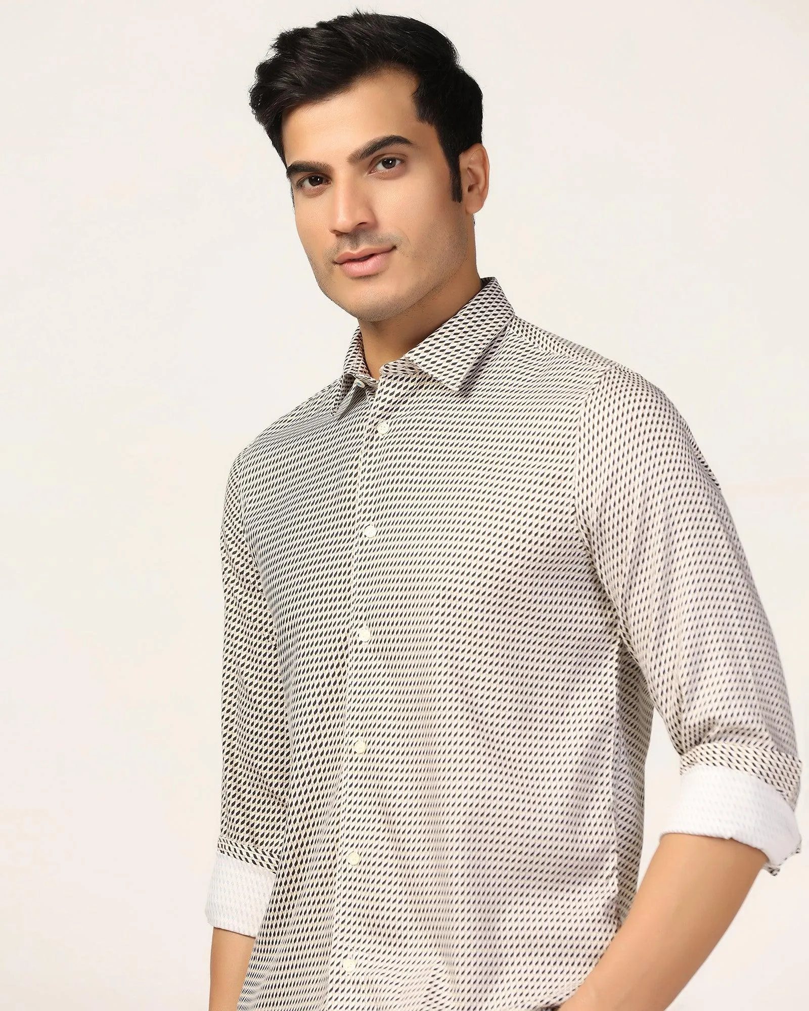 Multi Pocket Design Casual Beige Printed Shirt - Silver