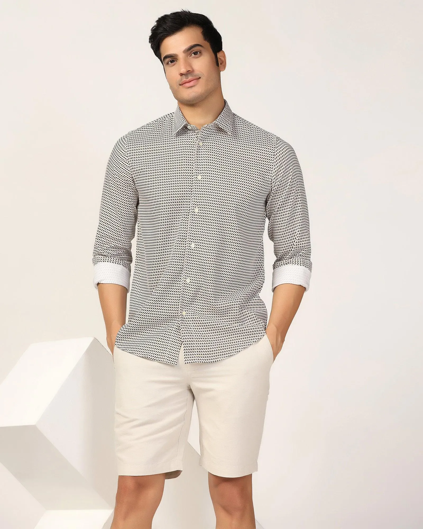 Casual Beige Printed Shirt - Silver Trendy Look Country Escape