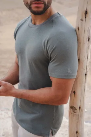 Knit Look T-Shirt in Khaki Grey Linen blend