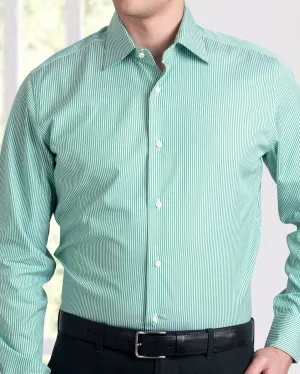 Comfortable Fabric White Green Dress Stripes Shirt