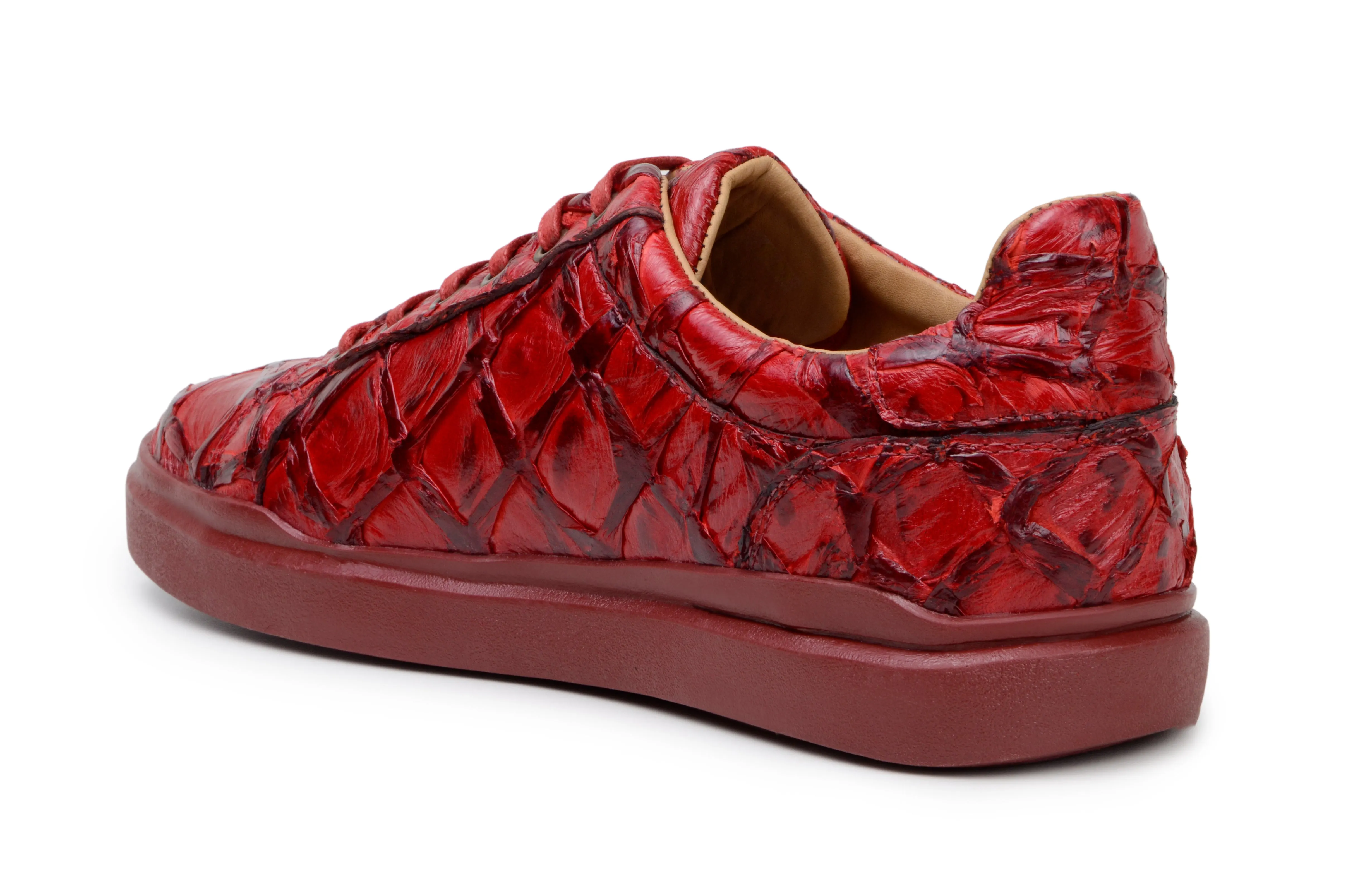 Belvedere Kingstone Exotic Genuine Pirarucu Leather Sneakers in Red Quick Walk Tidy Style