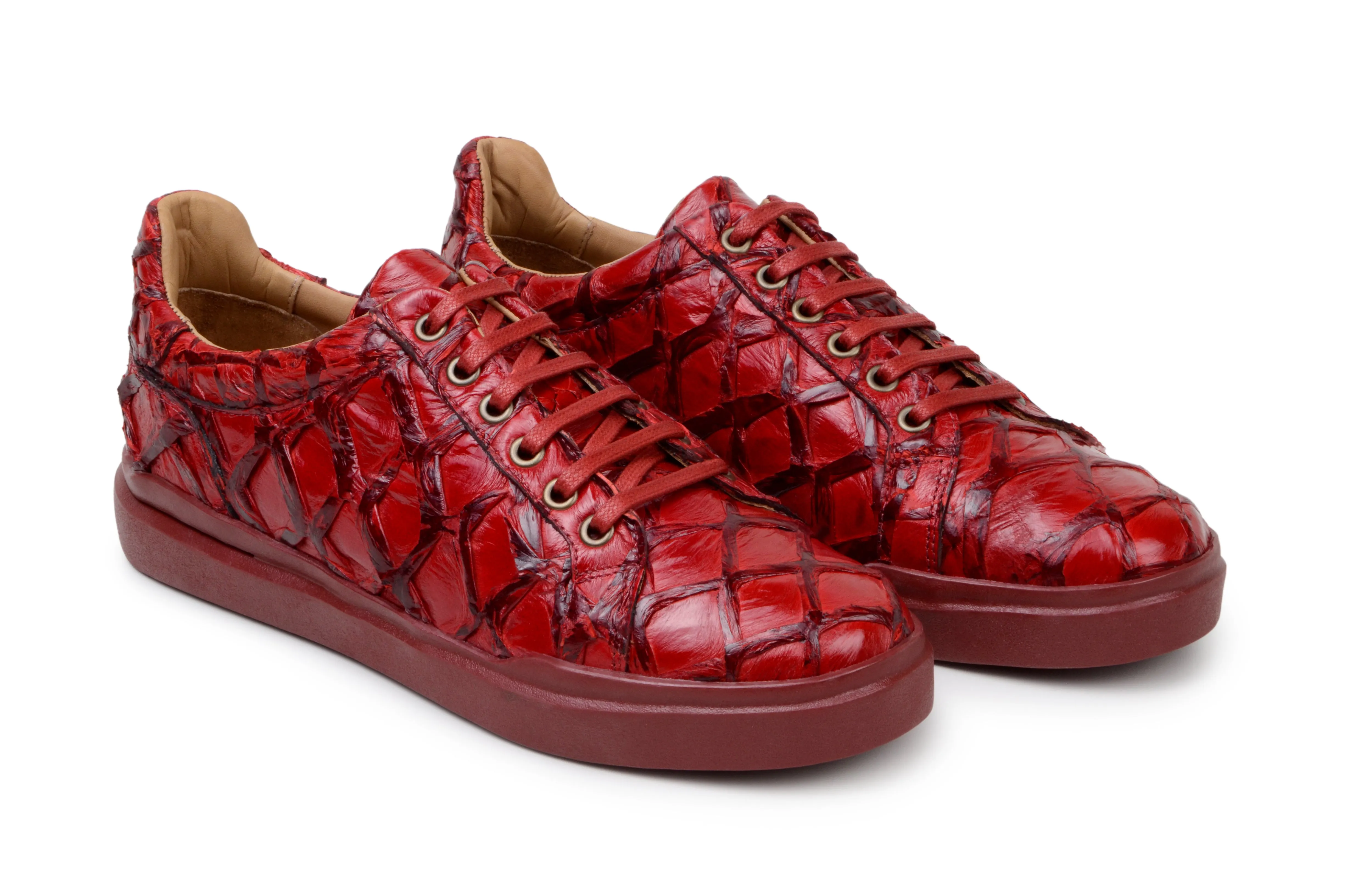 Wind Safe Belvedere Kingstone Exotic Genuine Pirarucu Leather Sneakers in Red