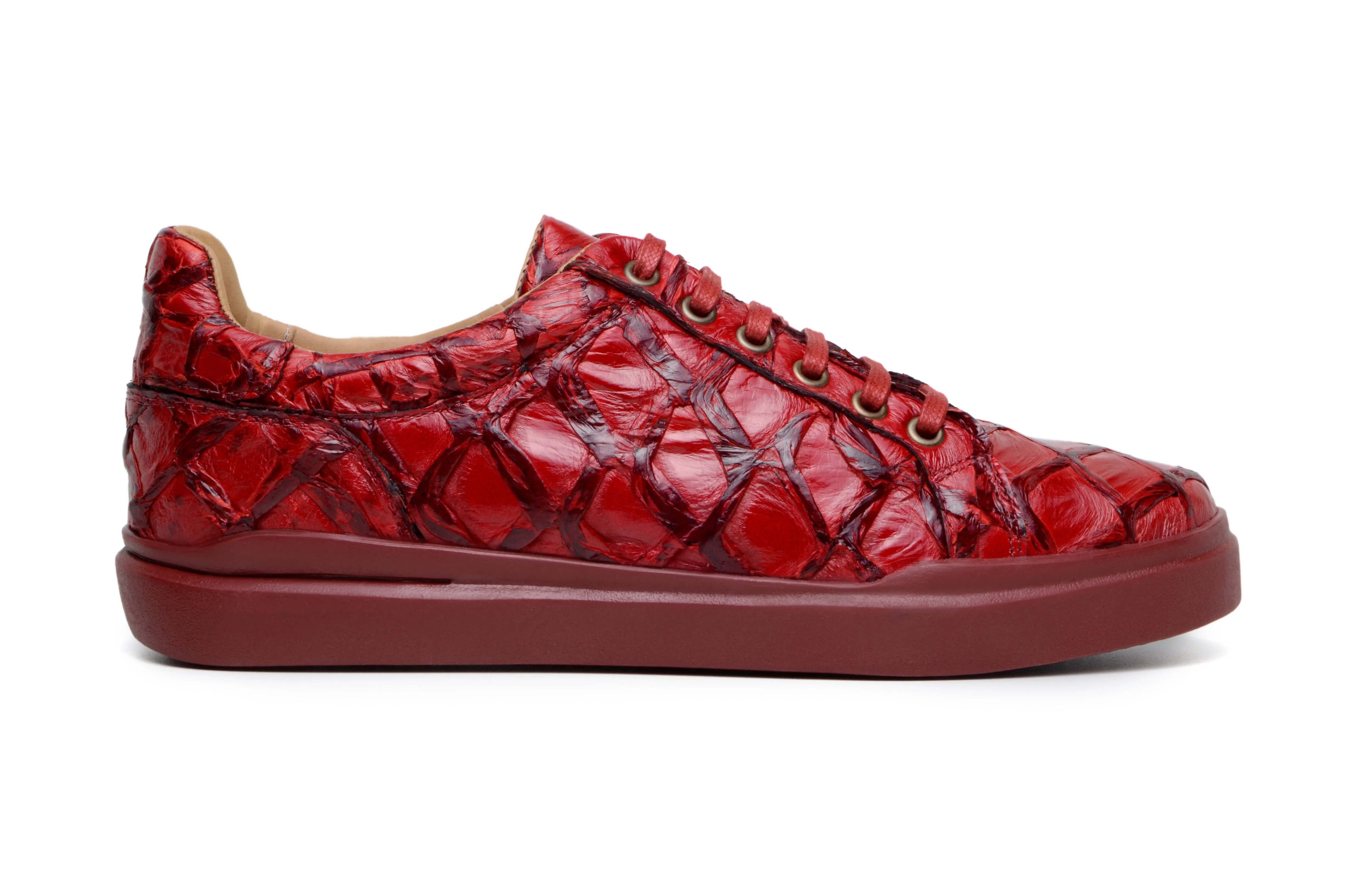 Easy Outfit Heavy Stride Belvedere Kingstone Exotic Genuine Pirarucu Leather Sneakers in Red