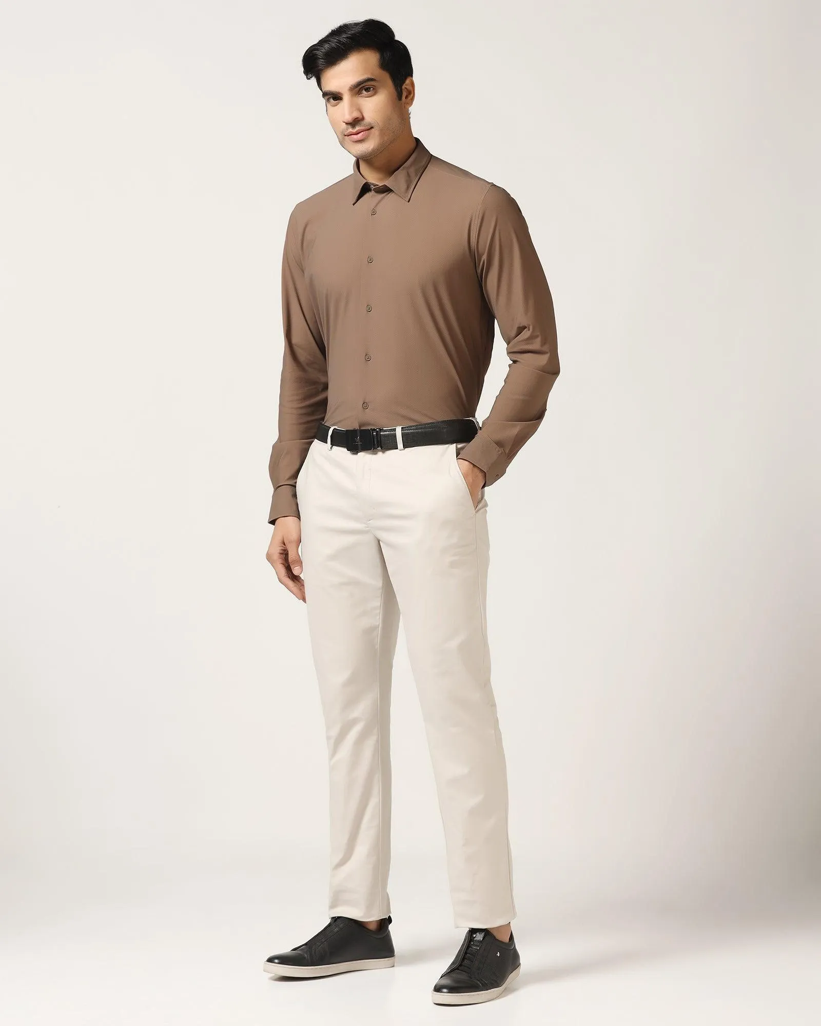 TechPro Slim Comfort B-95 Casual Stone Beige Solid Khakis - Andros Stretchable Comfort