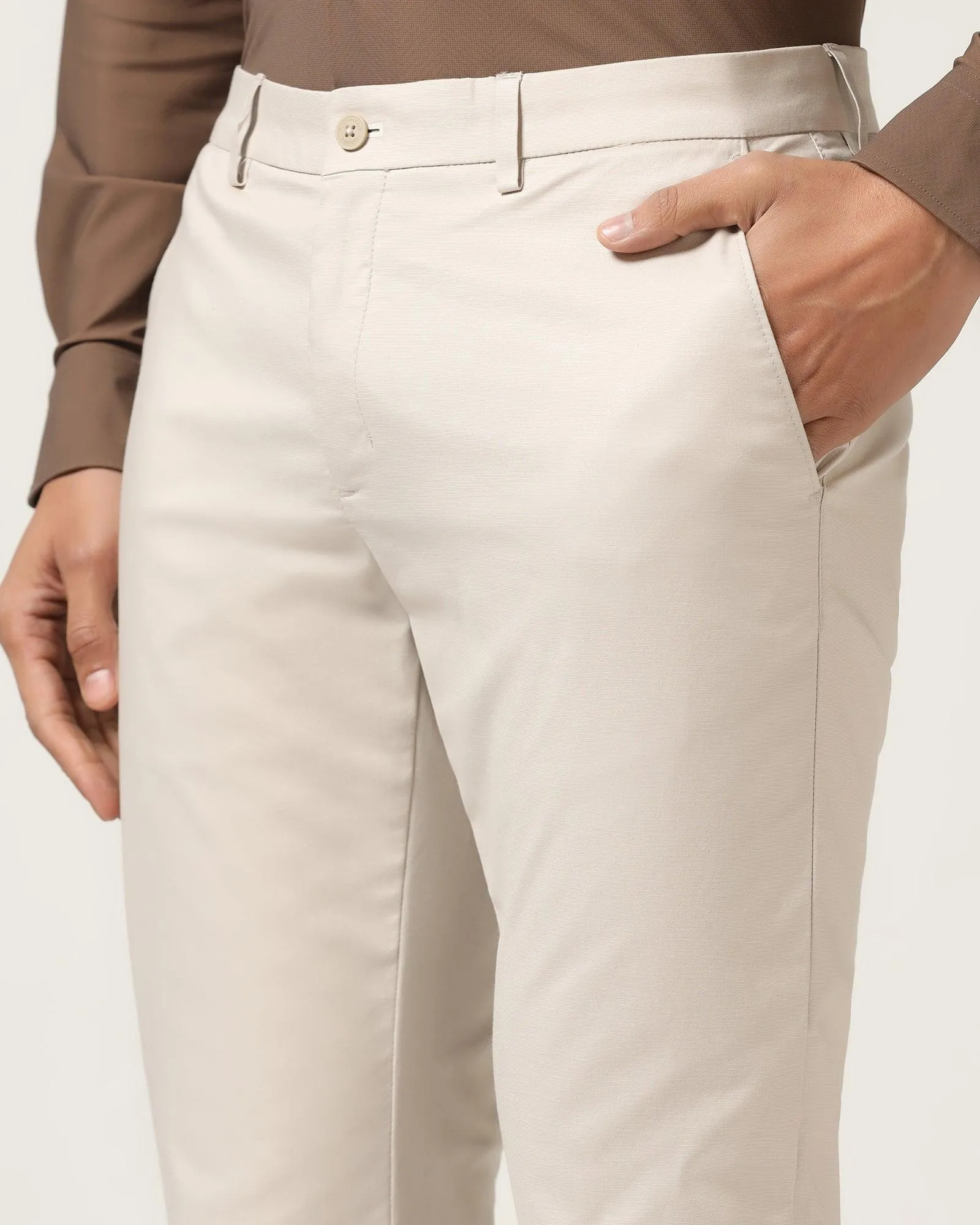 Stain Resistant TechPro Slim Comfort B-95 Casual Stone Beige Solid Khakis - Andros