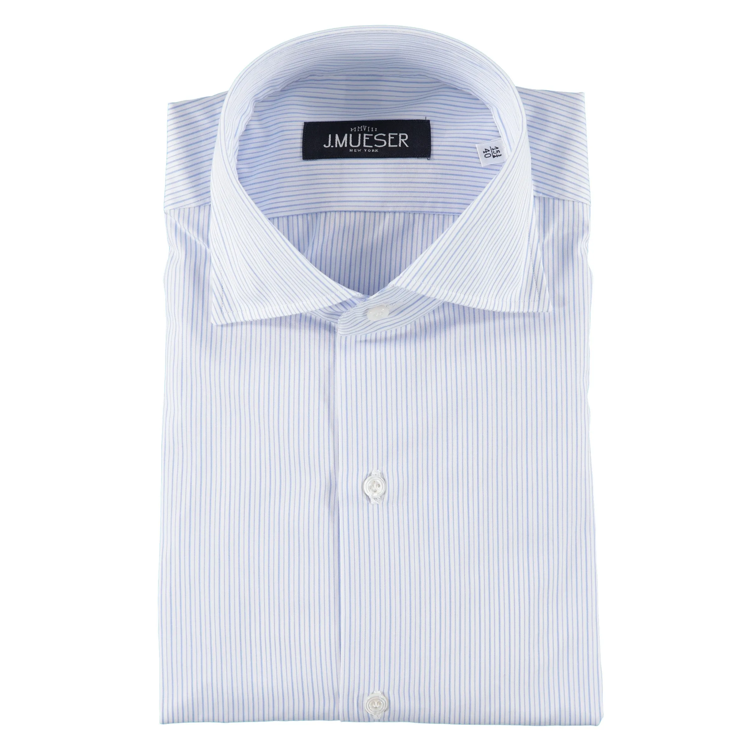 Training Fit Simple Top Blue Alternating Stripe Spread Collar Shirt