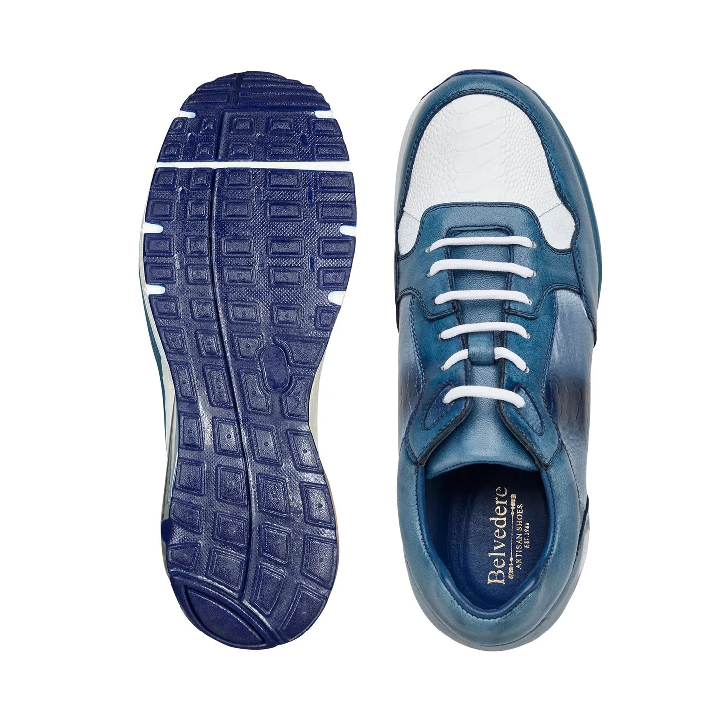 Belvedere Gino Caribbean Blue and White Lace-Up Shoes Cushioned Comfort Core Style