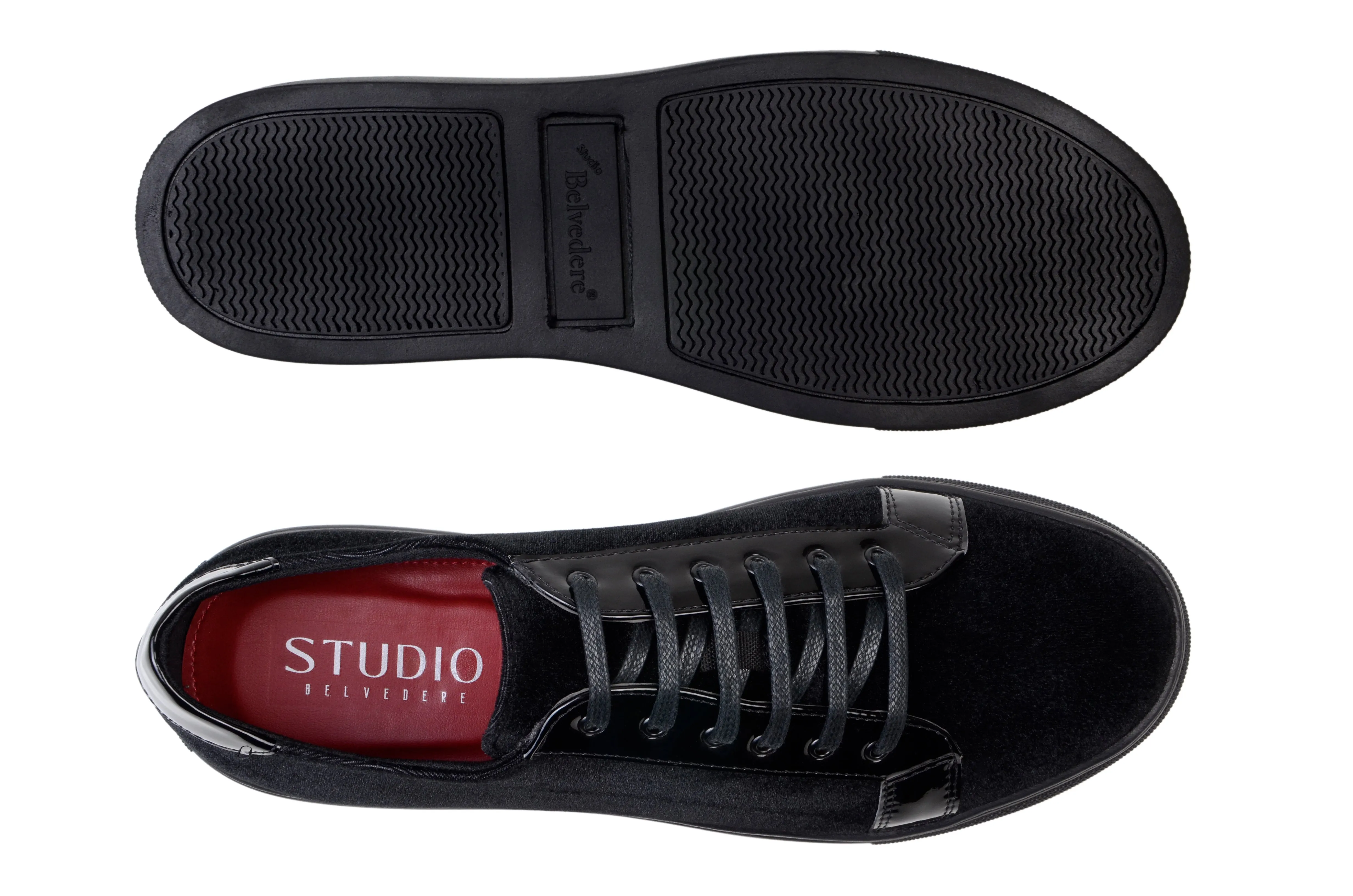 Frost Step Belvedere Black Velvet Leather Lace-Up Sneakers