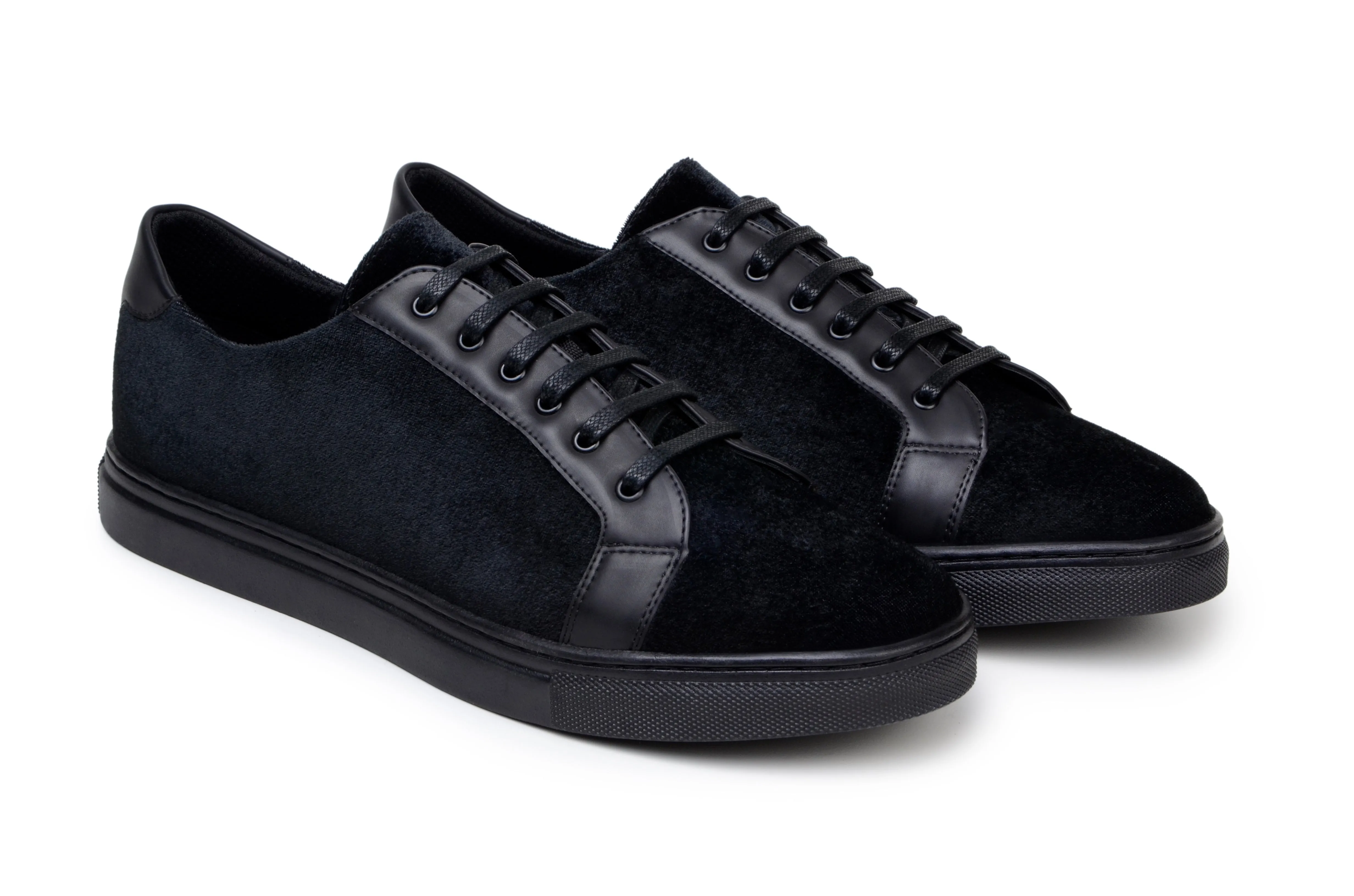 evening walk Belvedere Black Velvet Leather Lace-Up Sneakers