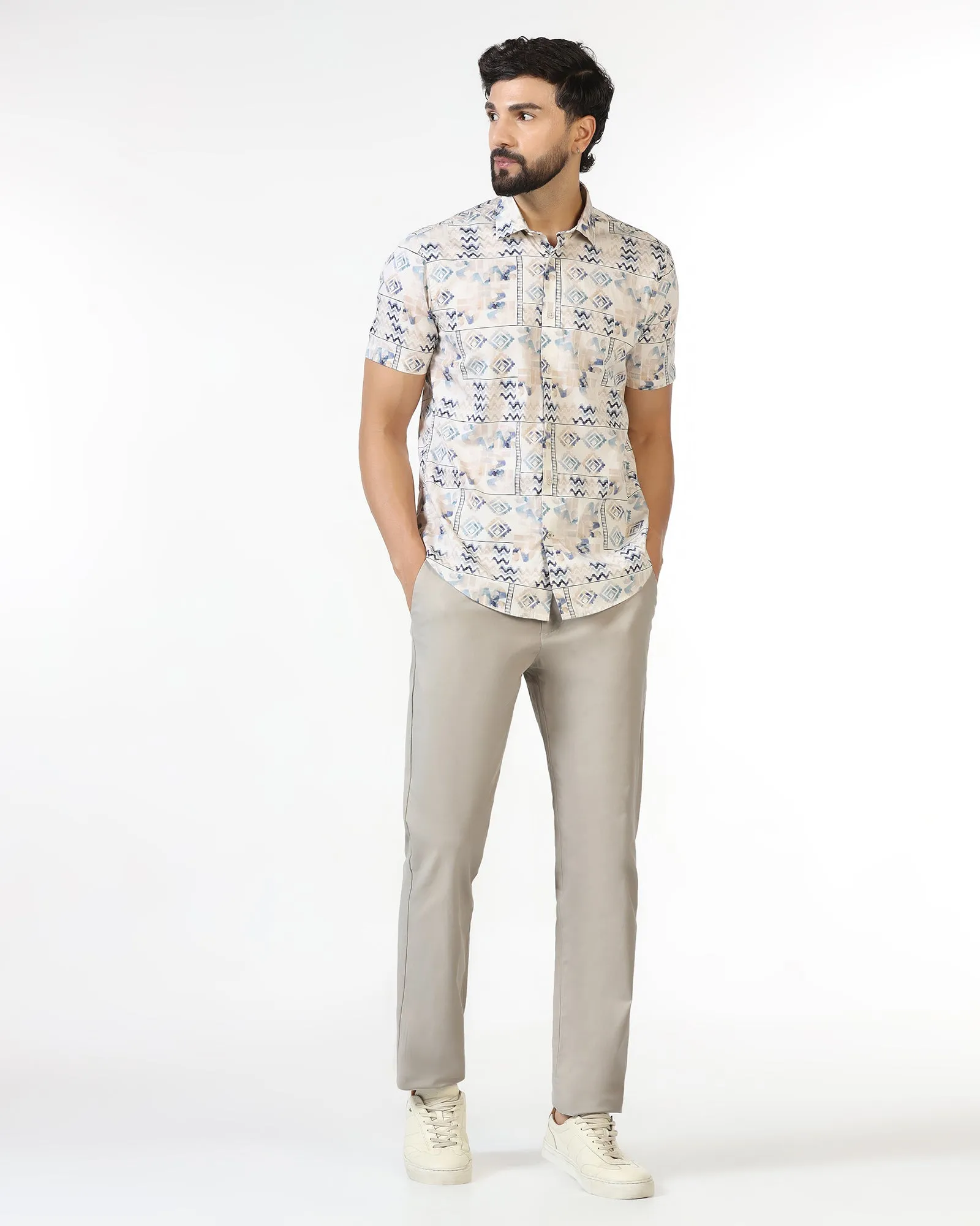 Tough Flex Breathable Comfort Design Beige Textured Khakis - Murray