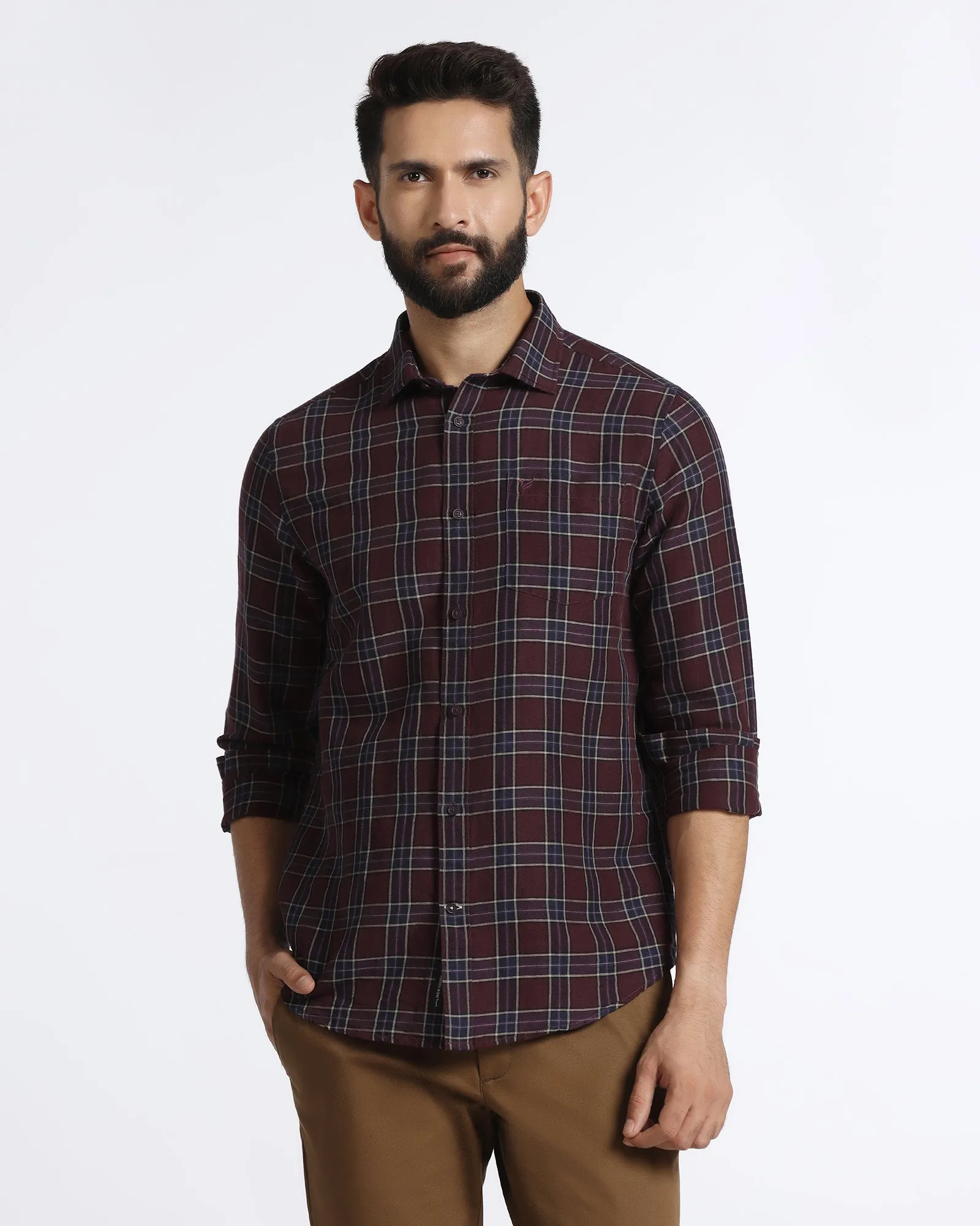 Tailored Style Effortless Comfort Cherry Lacquer Linen Check Shirt - Madrik