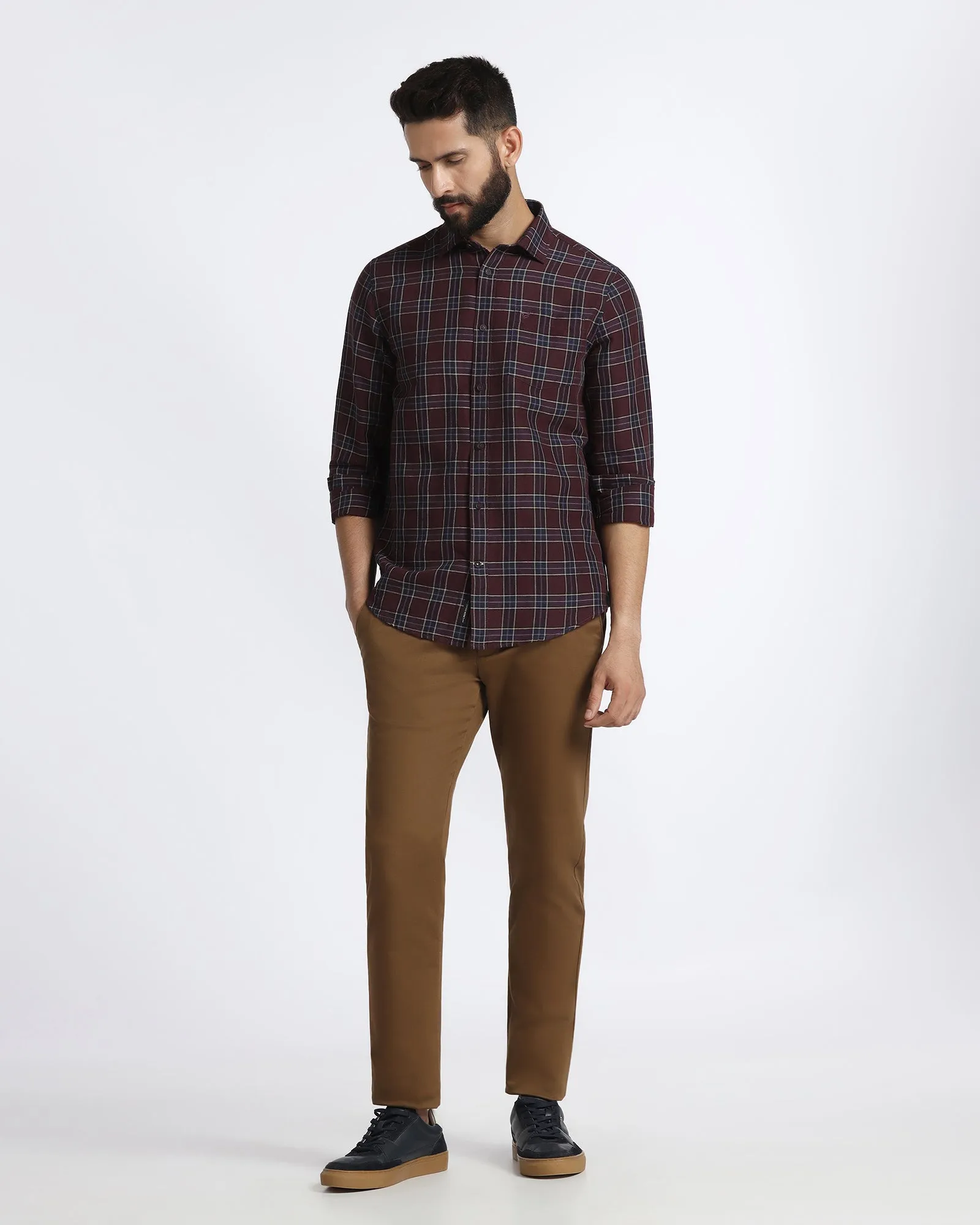 Cherry Lacquer Linen Check Shirt - Madrik Fitted Silhouette