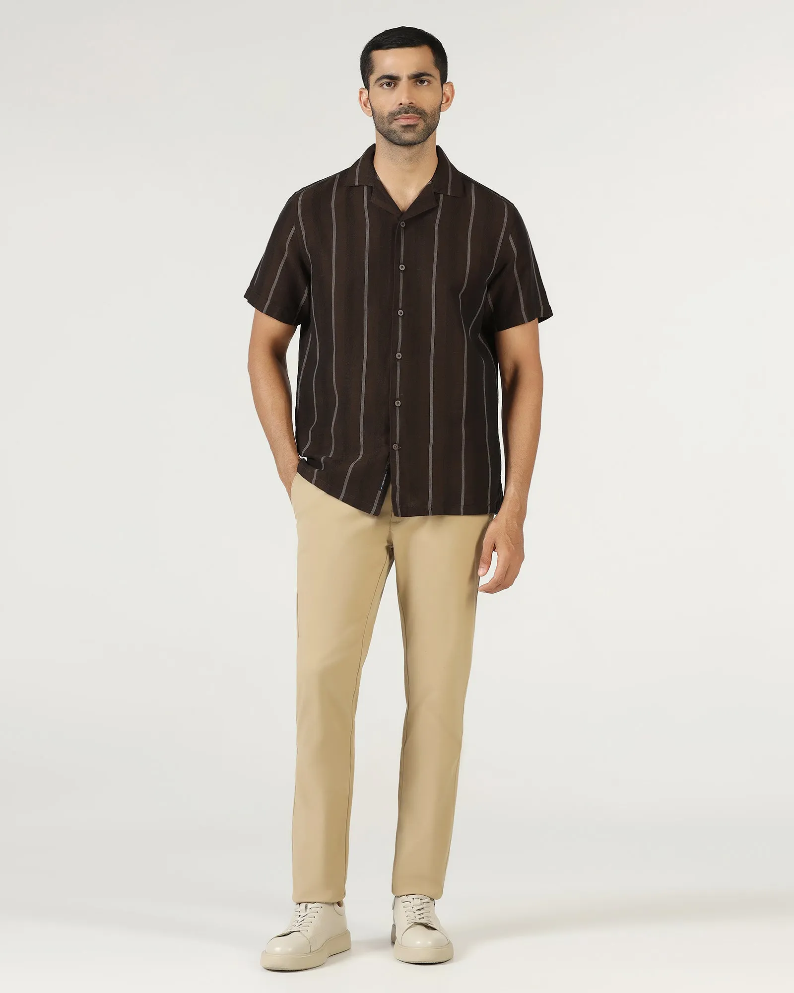 Chocolate Sauce Half Sleeve Linen Stripe Shirt - Ramiro adult clothing