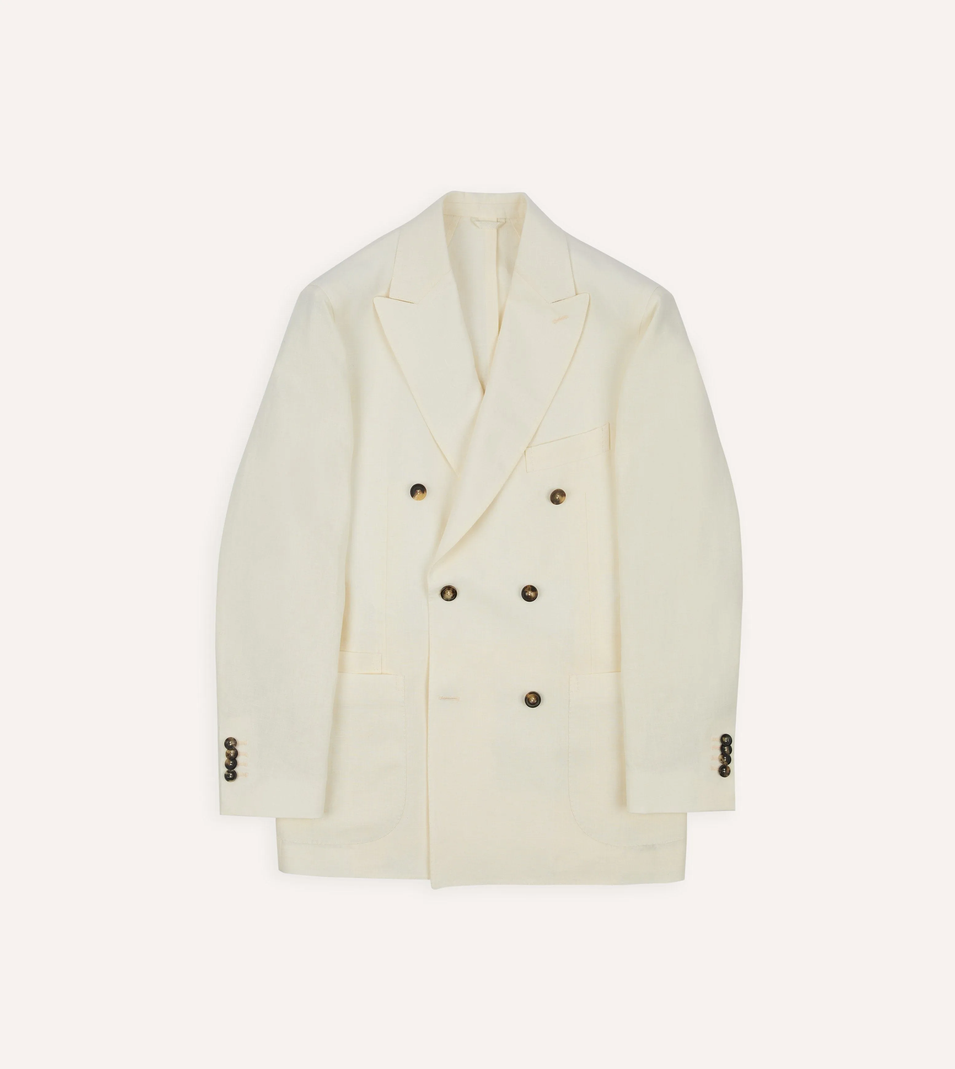 Simple Outer Convertible styles Ecru Linen Double-Breasted Tailored Jacket