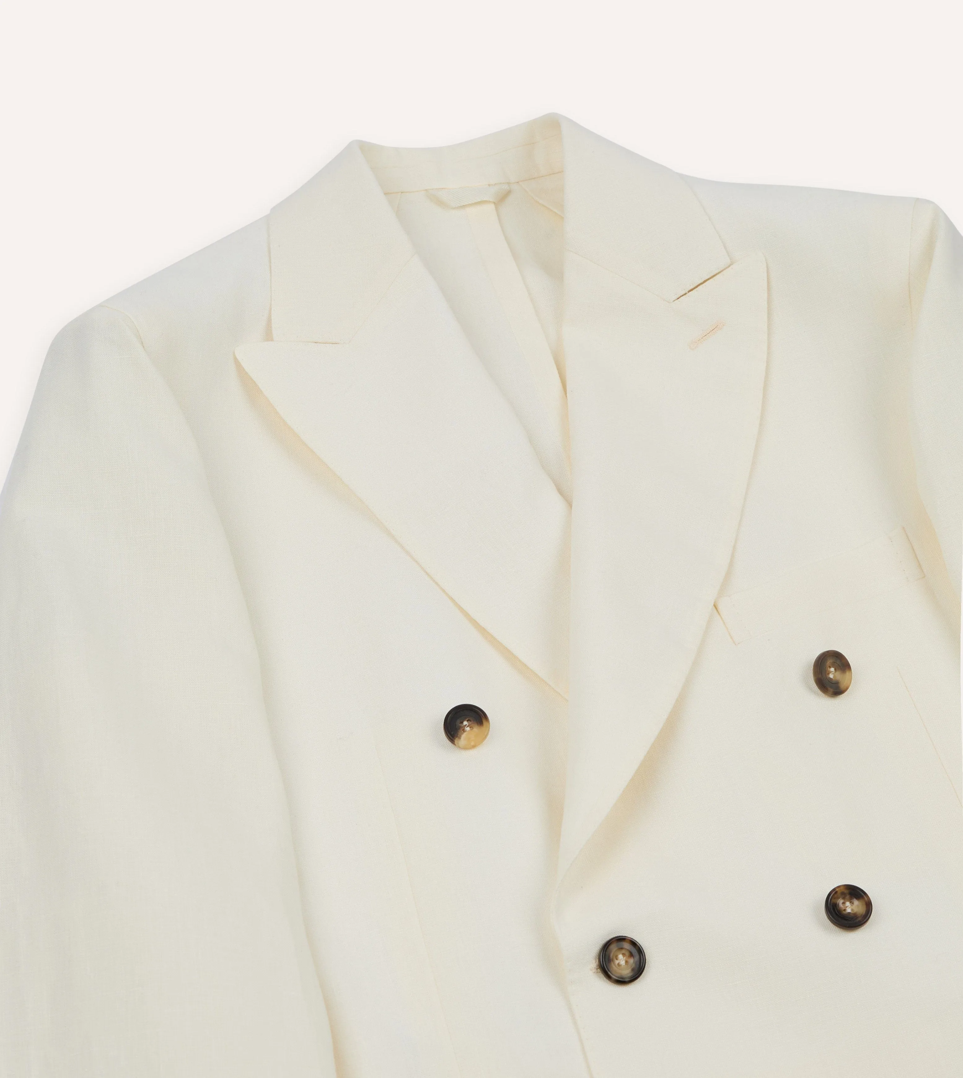 High Collar Options Ecru Linen Double-Breasted Tailored Jacket