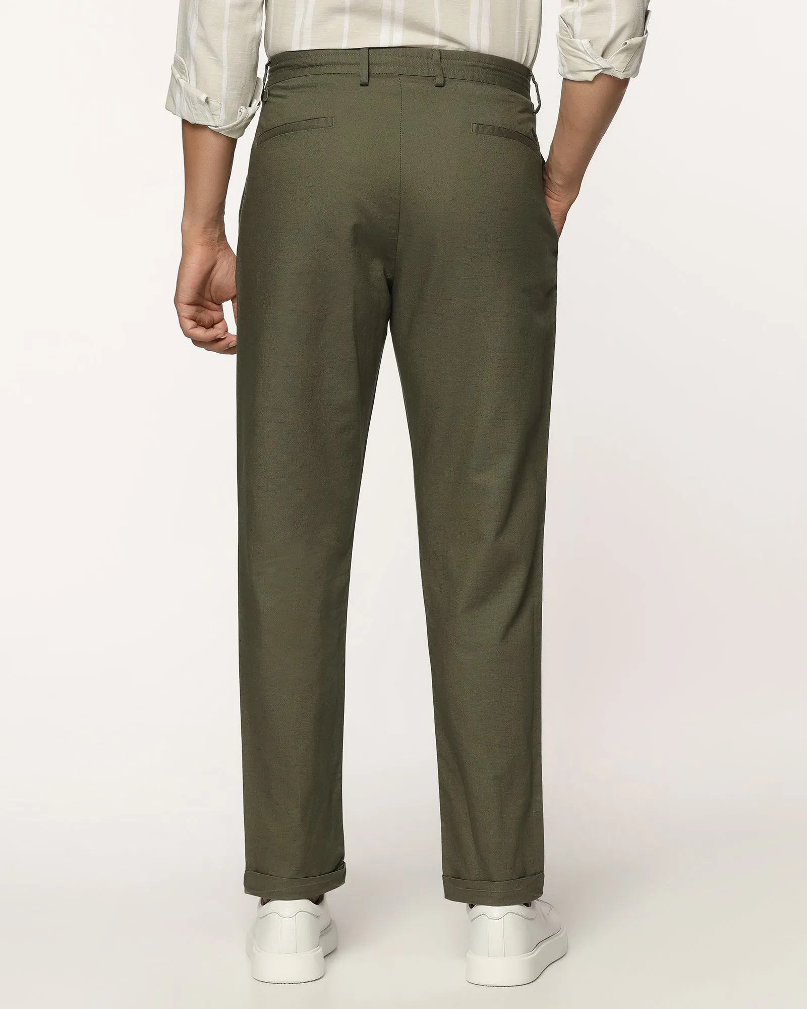 Breathable Mesh Panels Chilly Comfort Linen Sneaker Fit Casual Olive Solid Khakis - Kinston