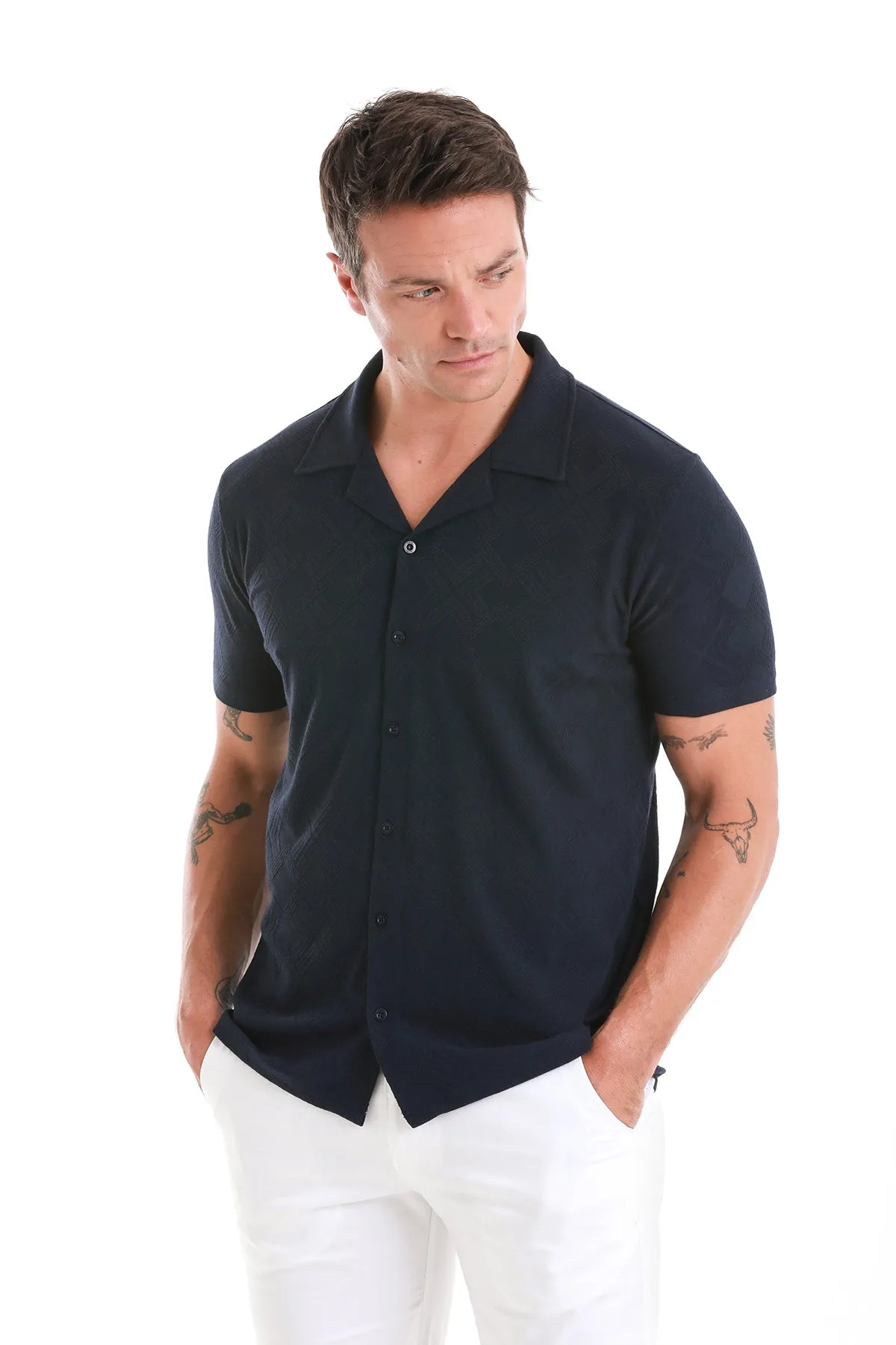 Cozy Style Regular Fit Basic Plain Cotton Blend Navy Polo T-Shirt