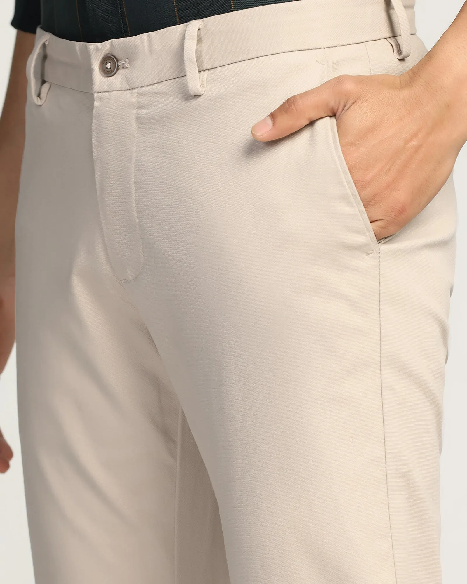 Slim Comfort B-95 Casual Beige Textured Khakis - Kary smooth zipper Chic Design Wear