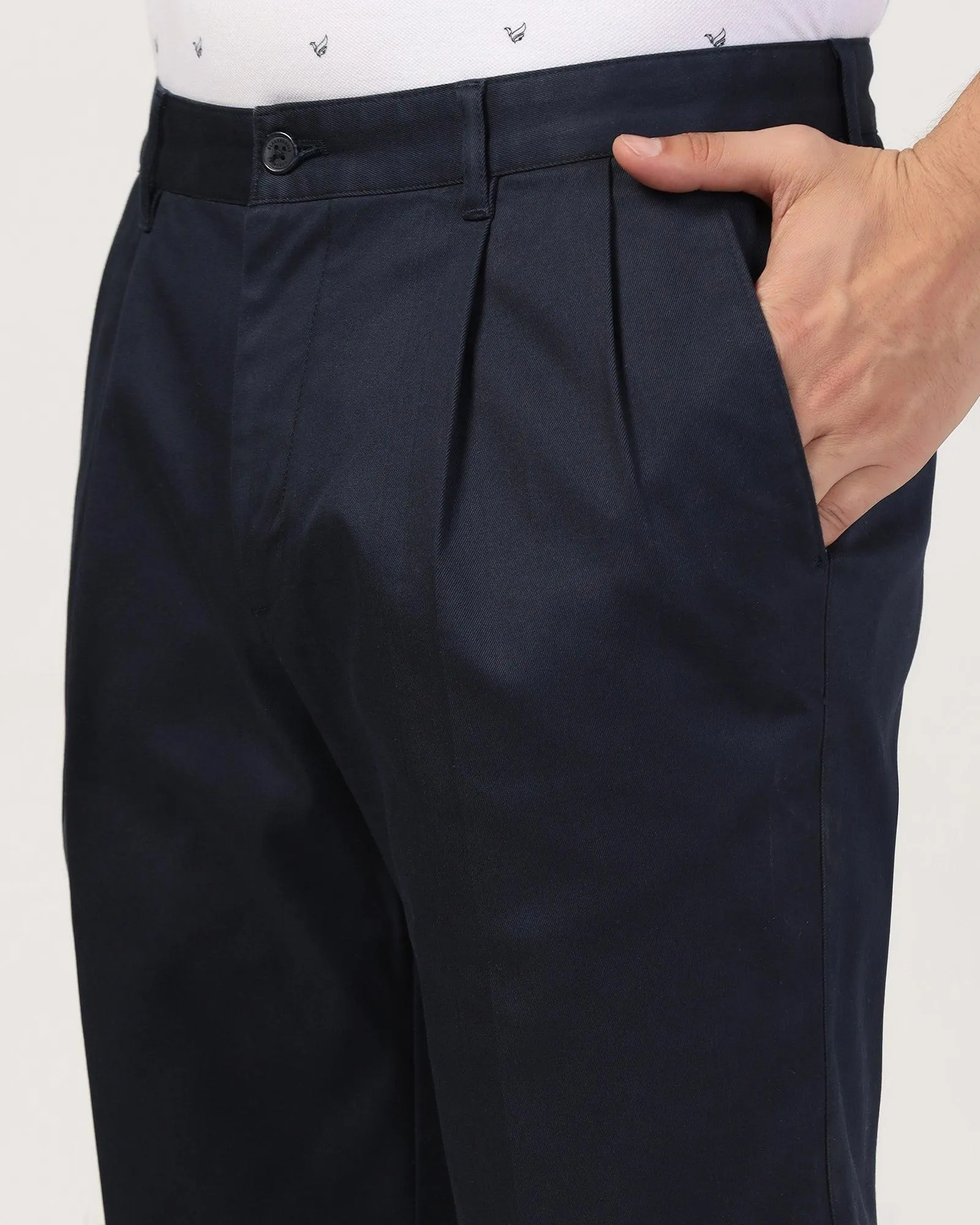 hypoallergenic material Straight B-90 Casual Navy Solid Khakis - Criston