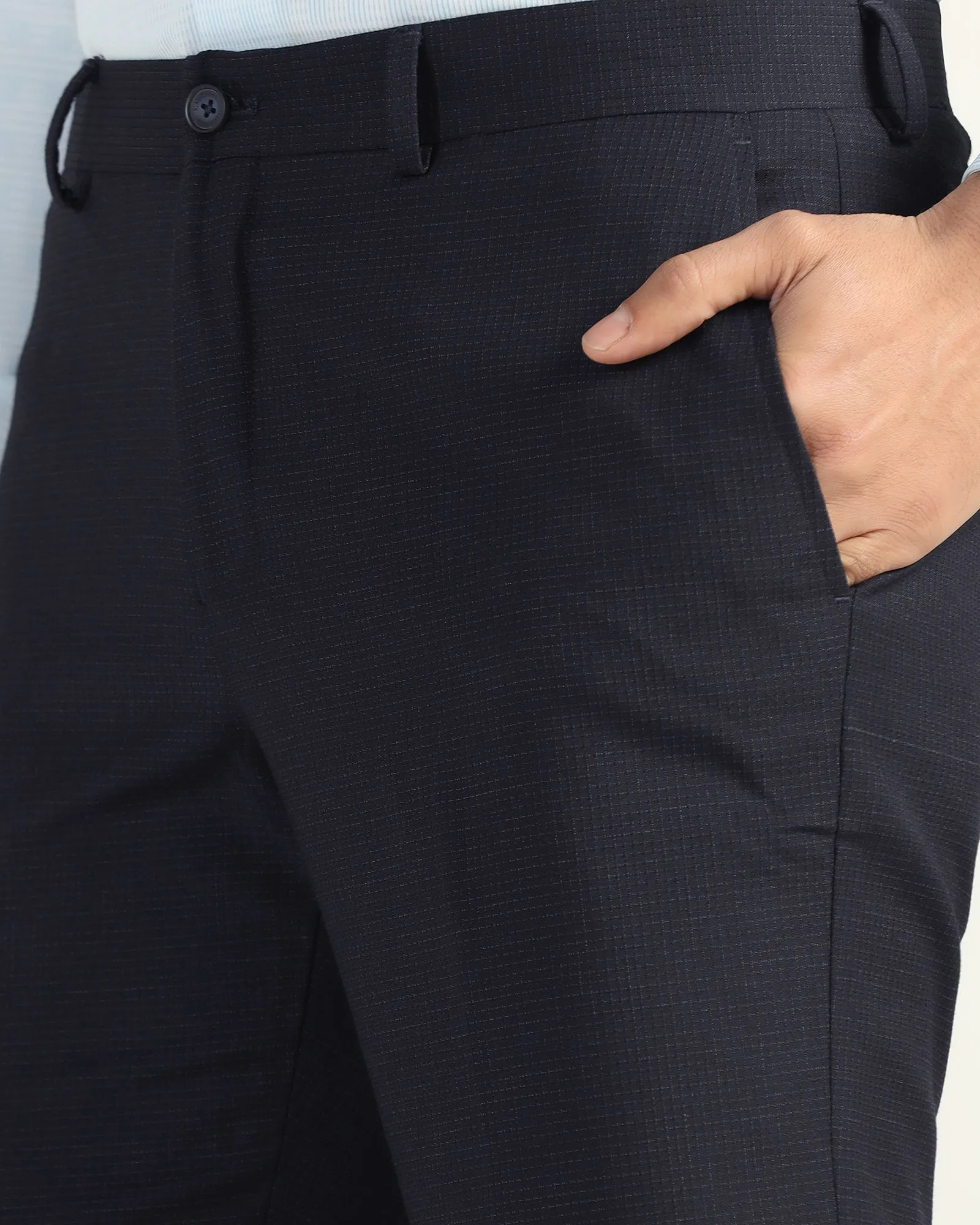 All Day Comfort Sport Ready Fit Slim Comfort B-95 Formal Navy Check Trouser - Windsor