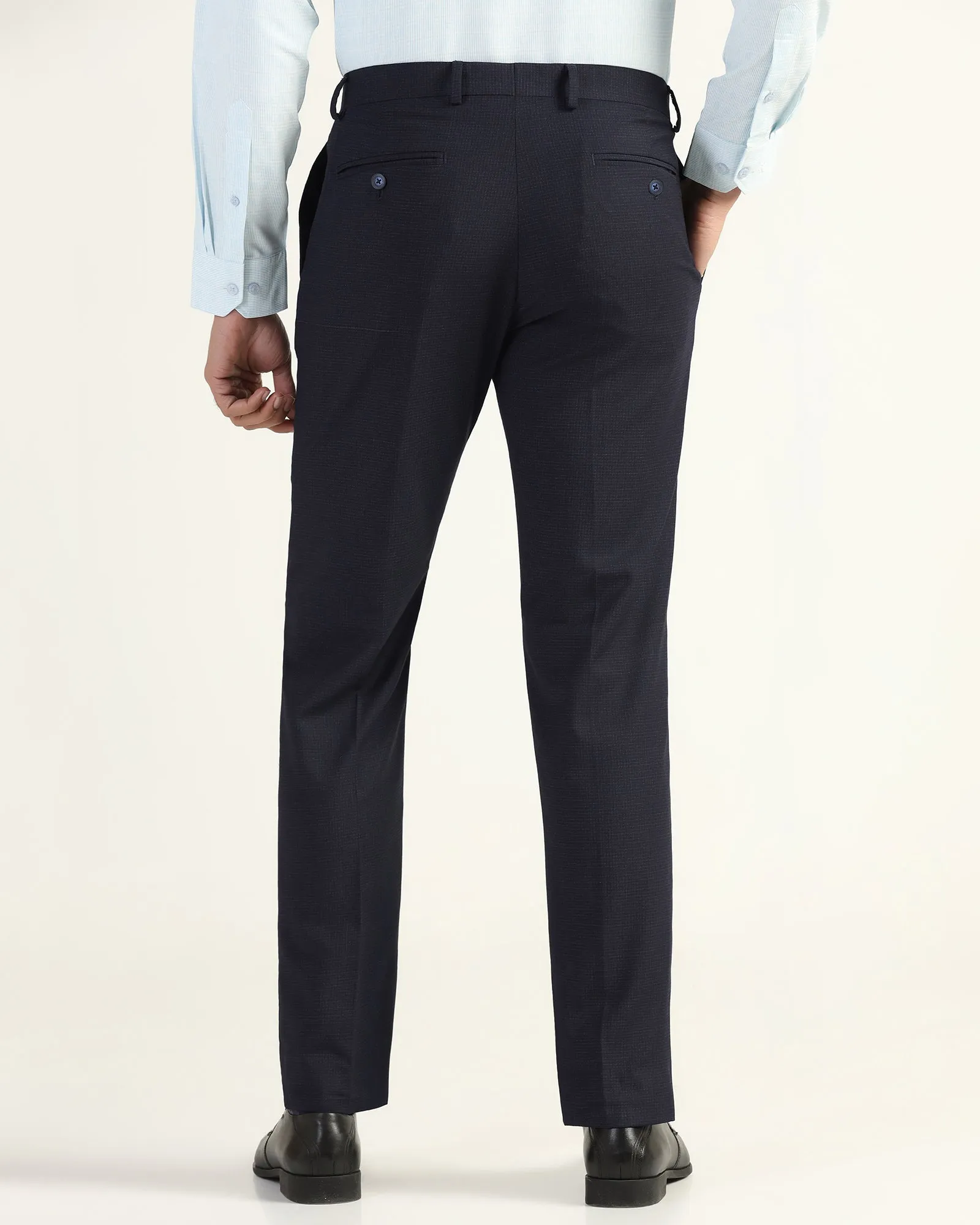 Slim Comfort B-95 Formal Navy Check Trouser - Windsor SturdyBeltLoops