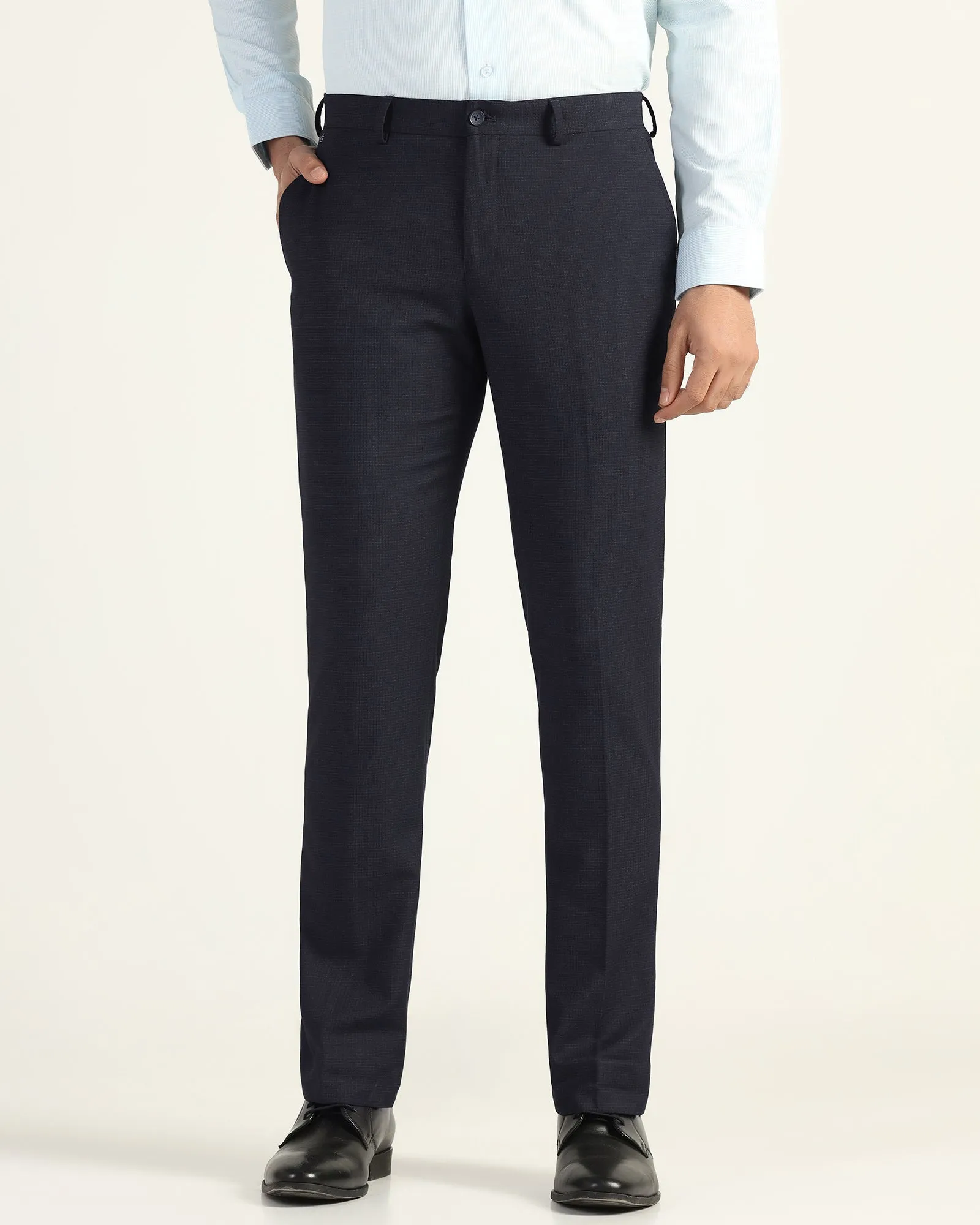 Supportive Fit Performance Fit Slim Comfort B-95 Formal Navy Check Trouser - Windsor