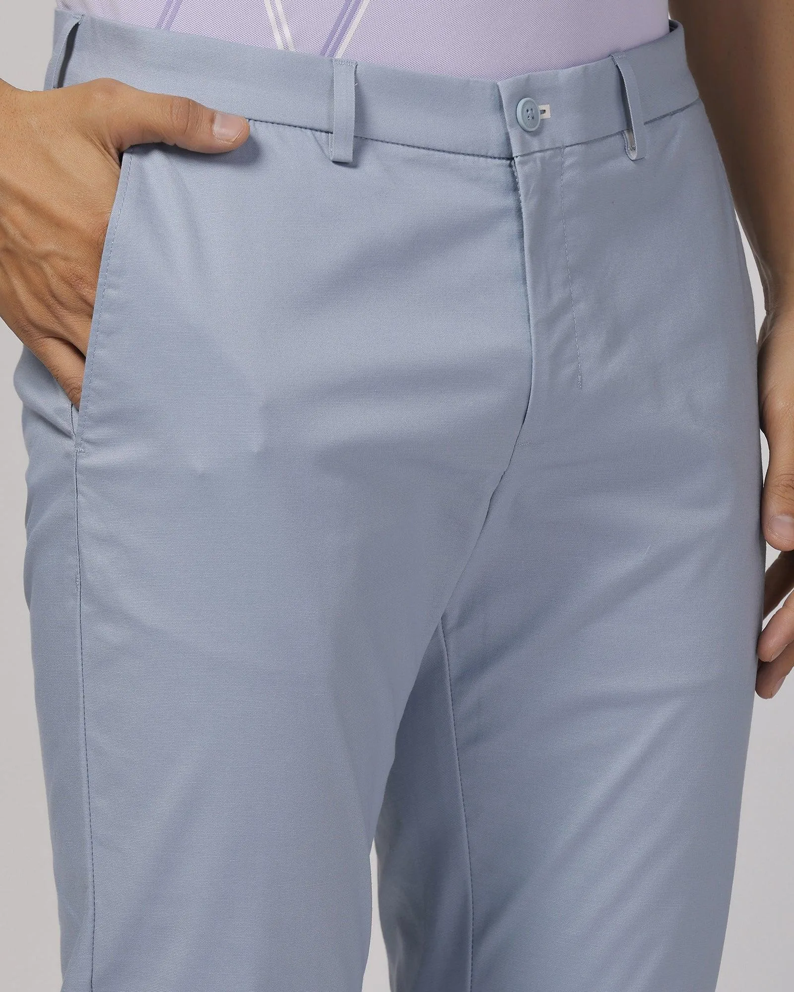 Fashionable Cut Perfectly Relaxed TechPro Slim Comfort B-95 Casual Blue & Grey Solid Khakis - Andros