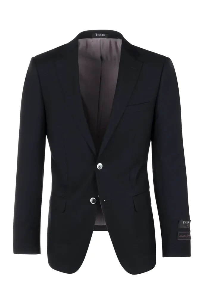 Tiglio Luxe Porto Navy Slim Fit Pure Wool Blazer TIG1002 Compact Layer Eco Conscious Dye Process