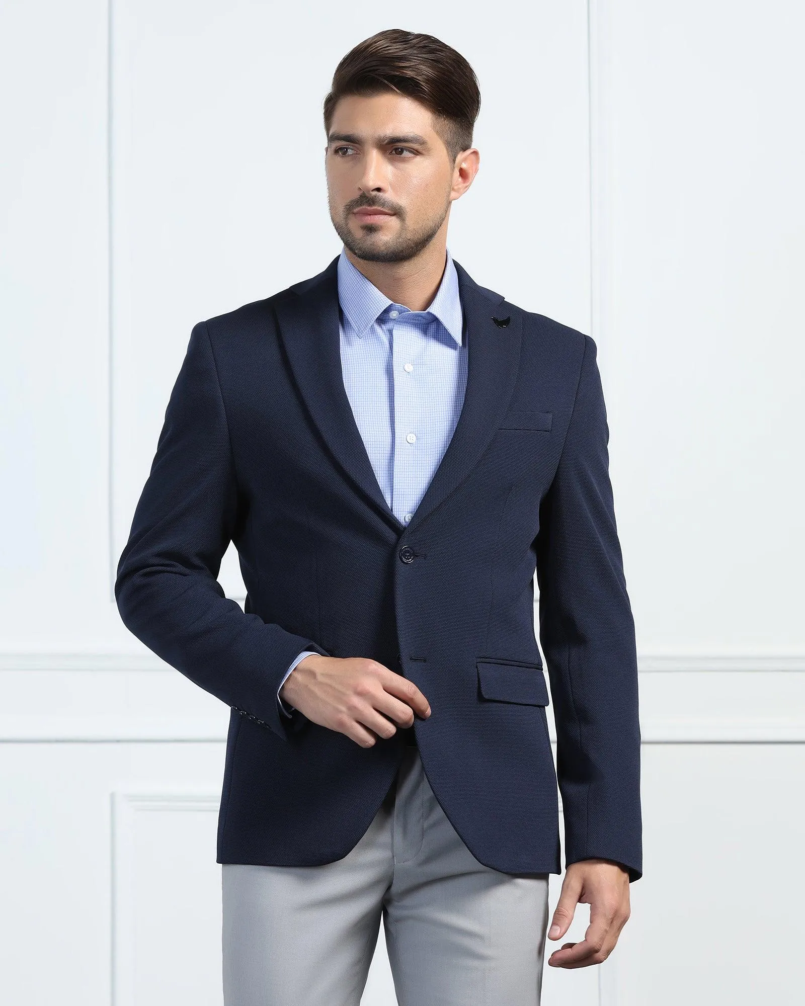 Clean Street Look Formal Navy Textured Blazer - Morris