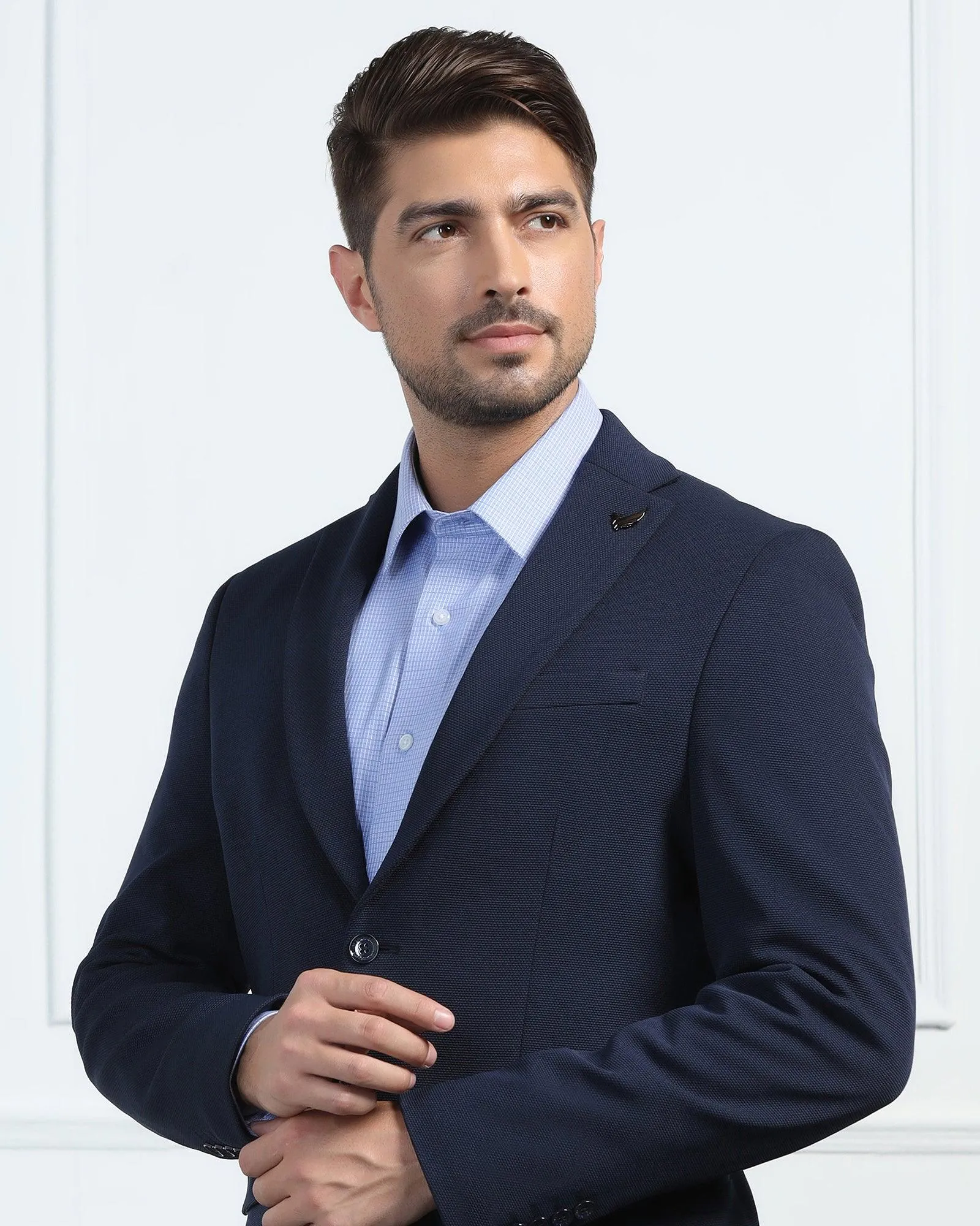 Water Resistant Versatile Styling Formal Navy Textured Blazer - Morris