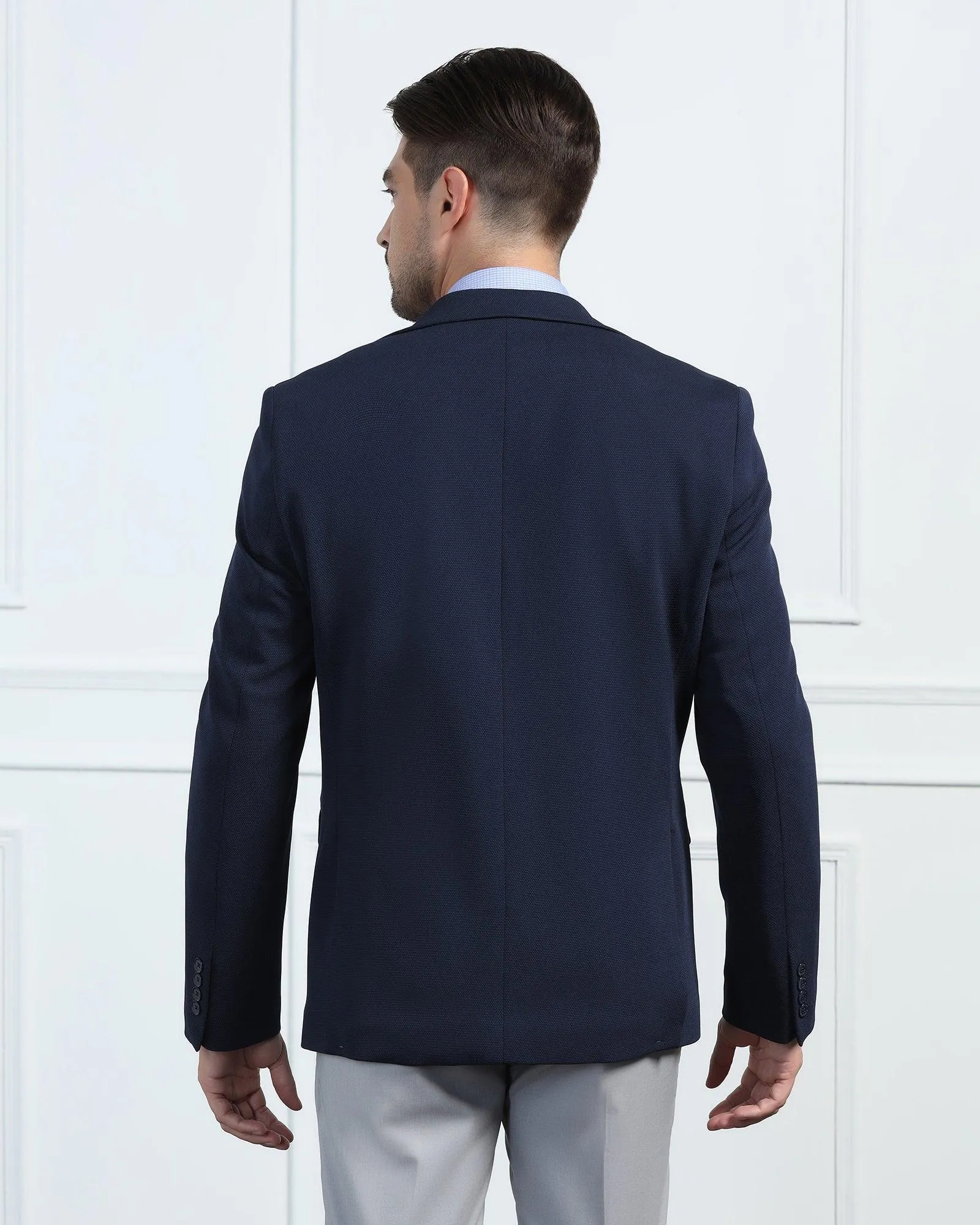 Recycled Textile Easy Fit Formal Navy Textured Blazer - Morris