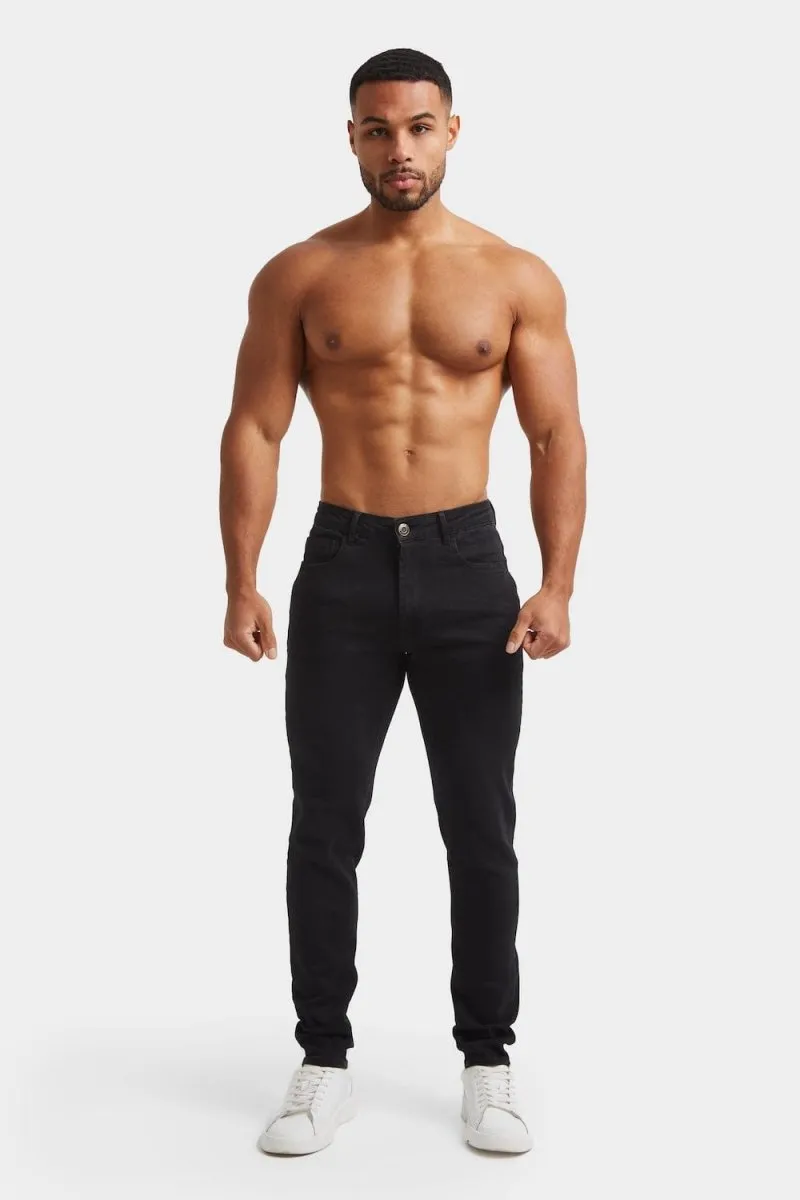Athletic Fit Jeans in Black Fitted Design All Season Fabric Weight