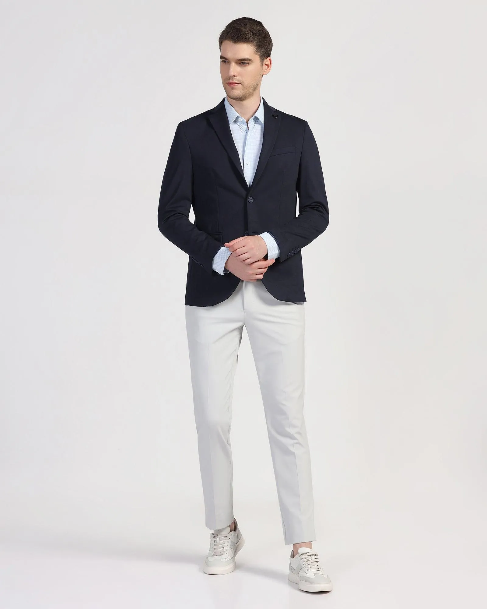 TechPro Formal Navy Textured Blazer - Maspar Ergonomic Shoulder Fit