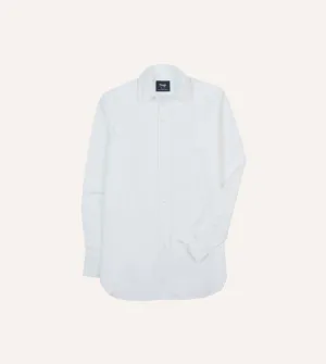 White Cotton Oxford Cloth Long Point Collar Shirt Round Collar